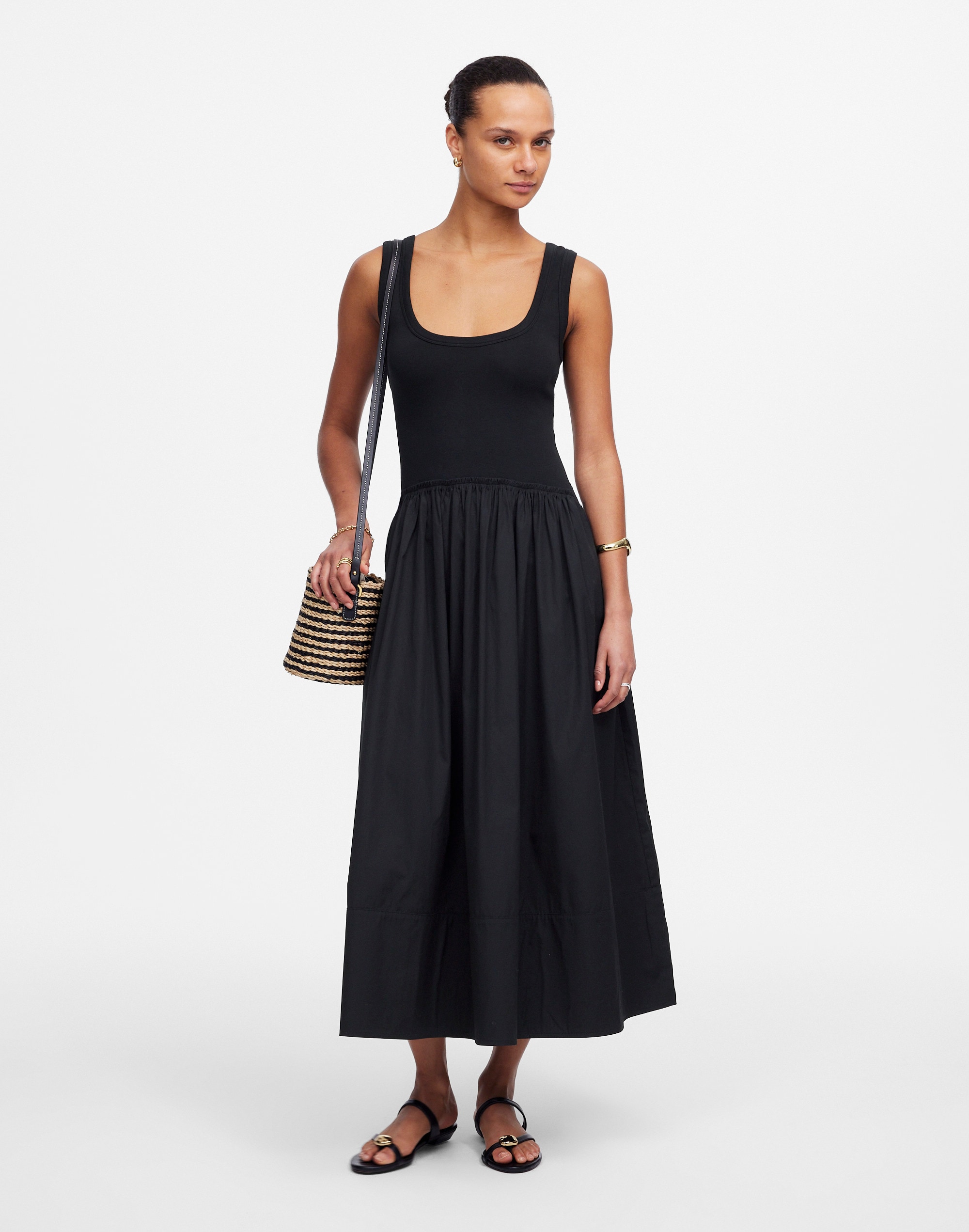 Mixed Poplin Scoopneck Maxi Dress