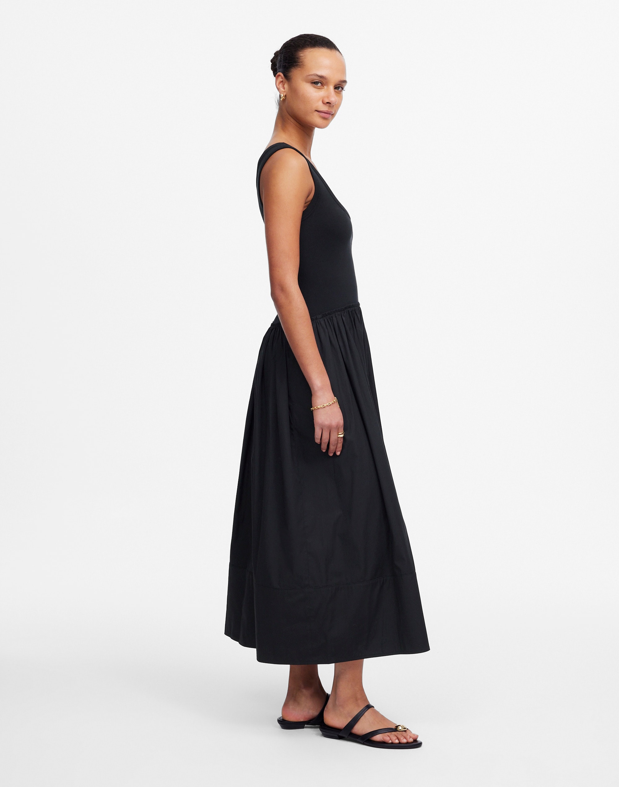 Mixed Poplin Scoopneck Maxi Dress