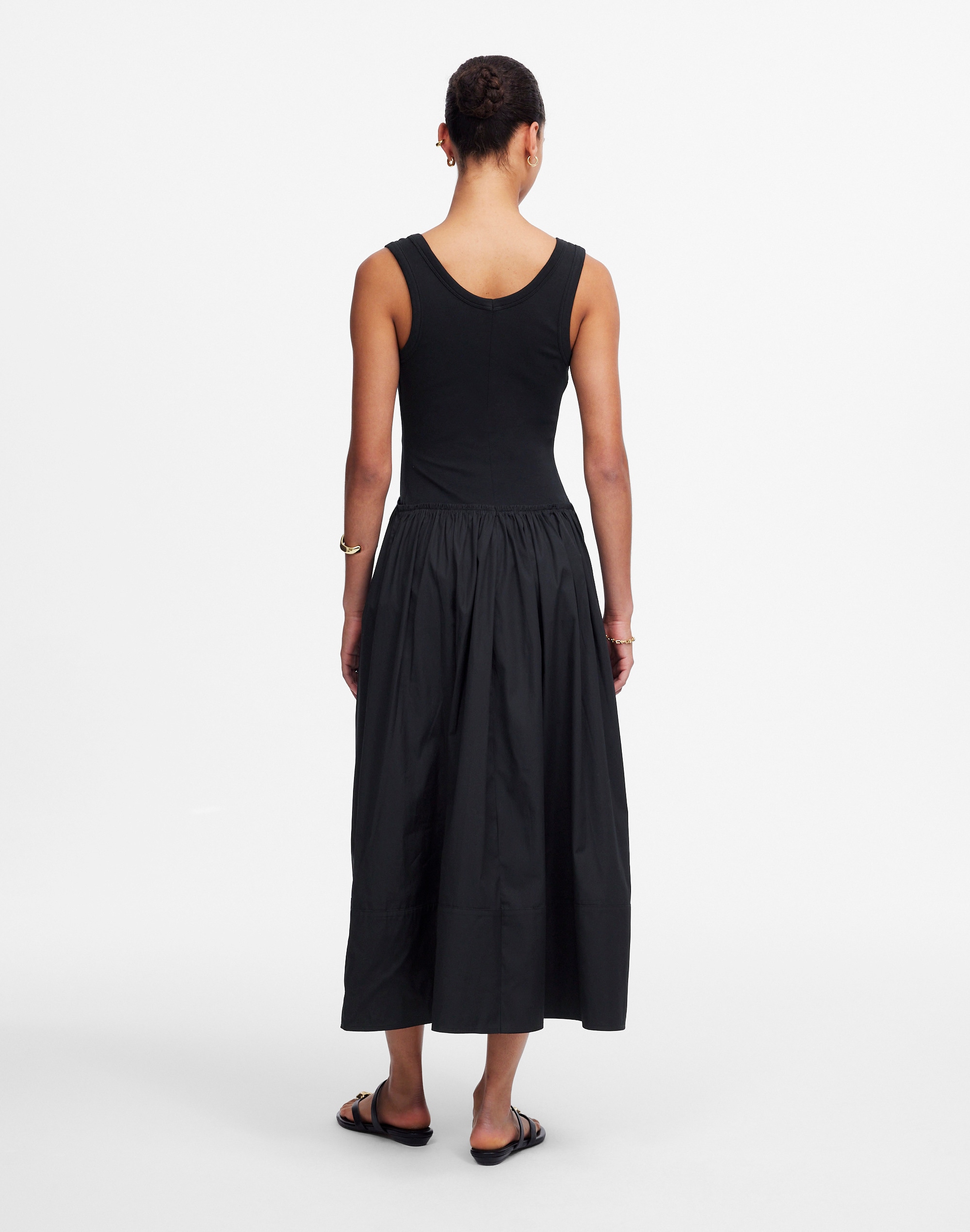 Mixed Poplin Scoopneck Maxi Dress