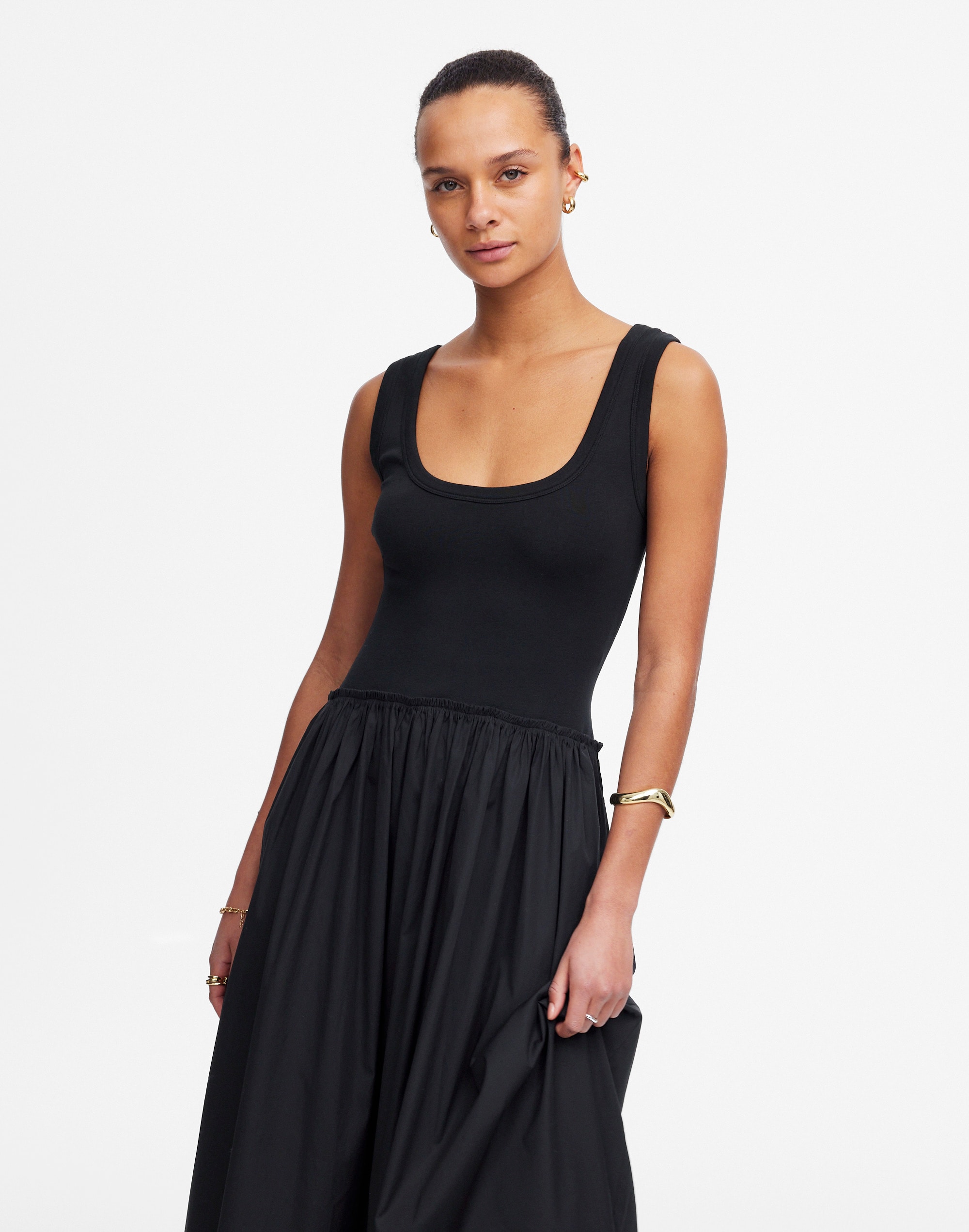Mixed Poplin Scoopneck Maxi Dress