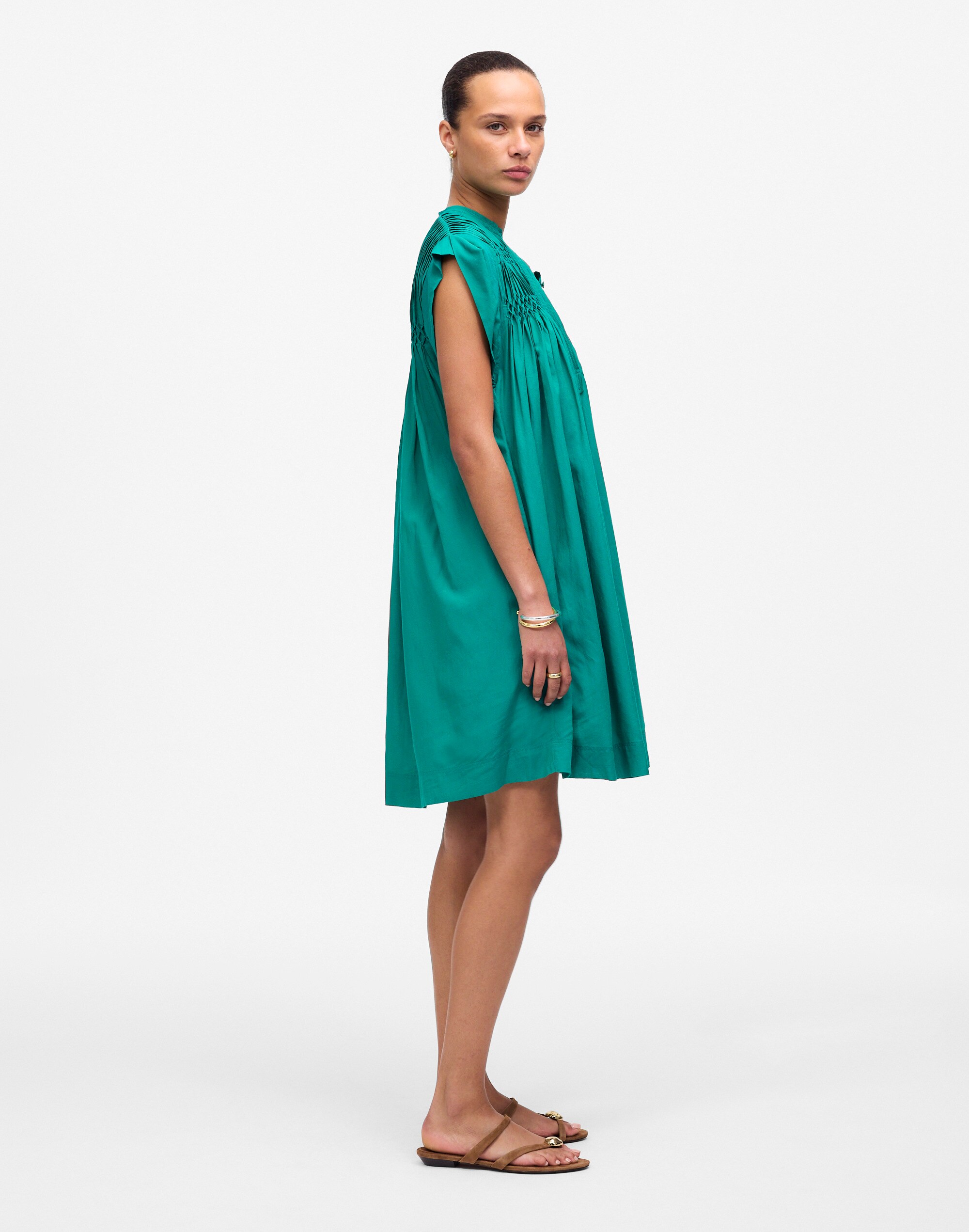 Embroidered Pleated Mini Dress