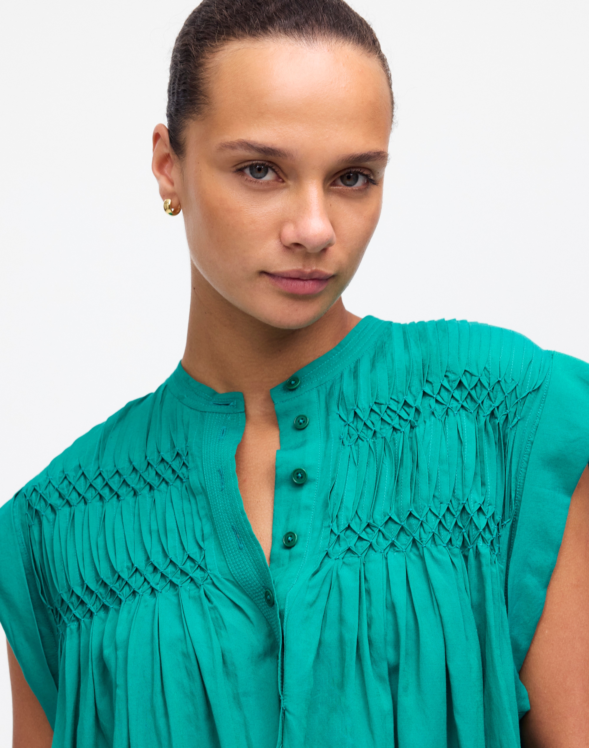 Embroidered Pleated Mini Dress