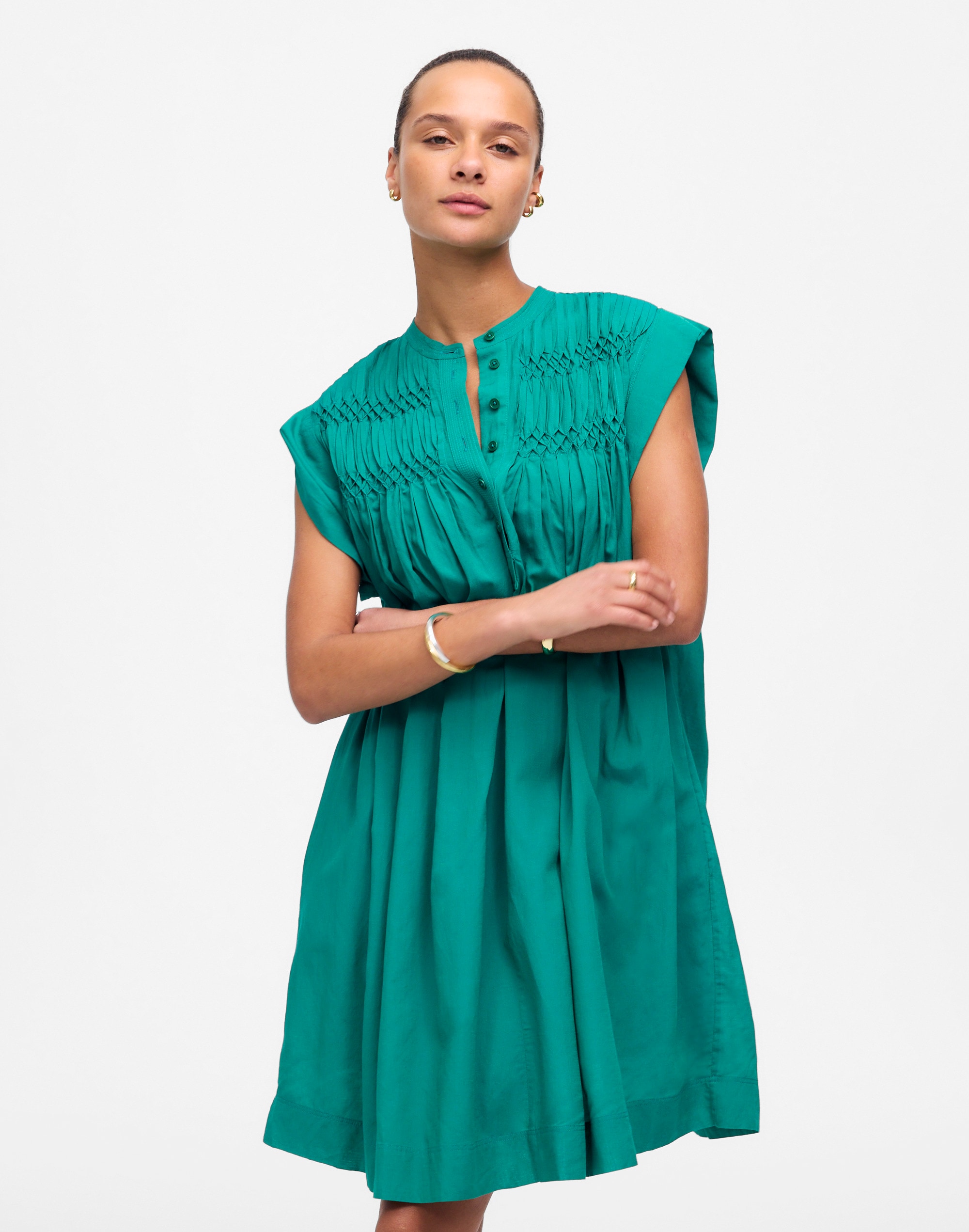 Embroidered Pleated Mini Dress