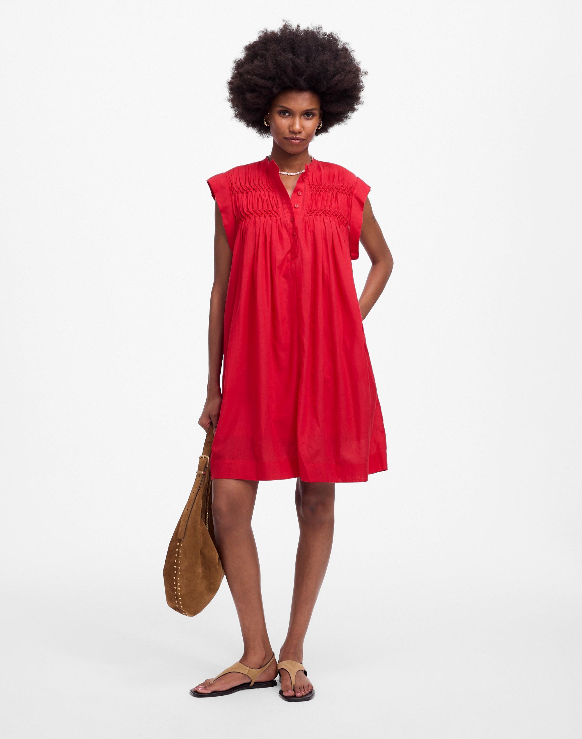 Embroidered Pleated Mini Dress