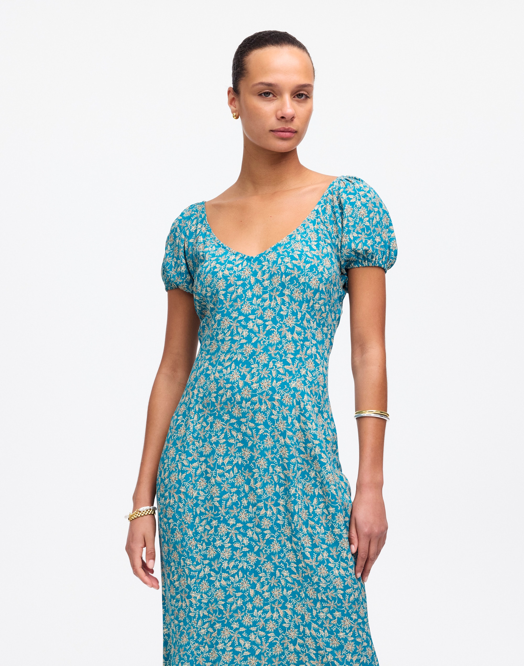 Cap-Sleeve Midi Dress in Floral
