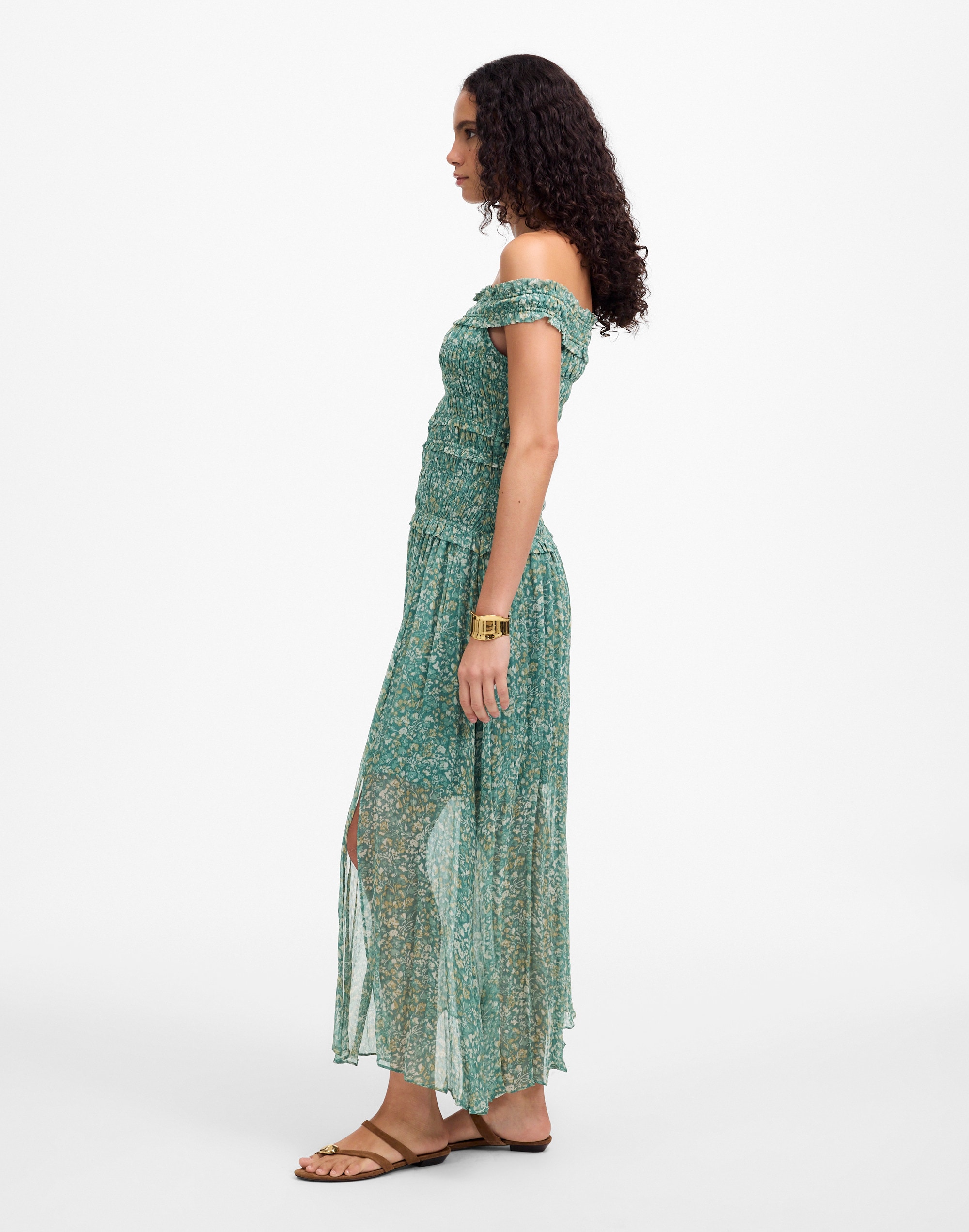 Smocked Off-Shoulder Dress in Floral