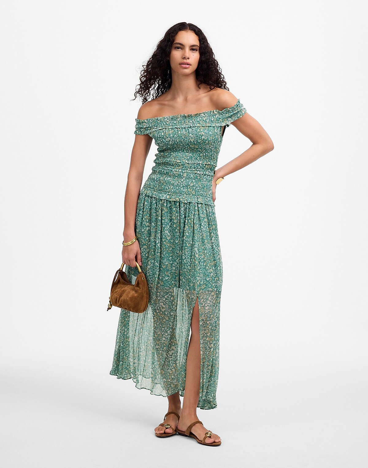 Smocked Off-Shoulder Dress in Floral