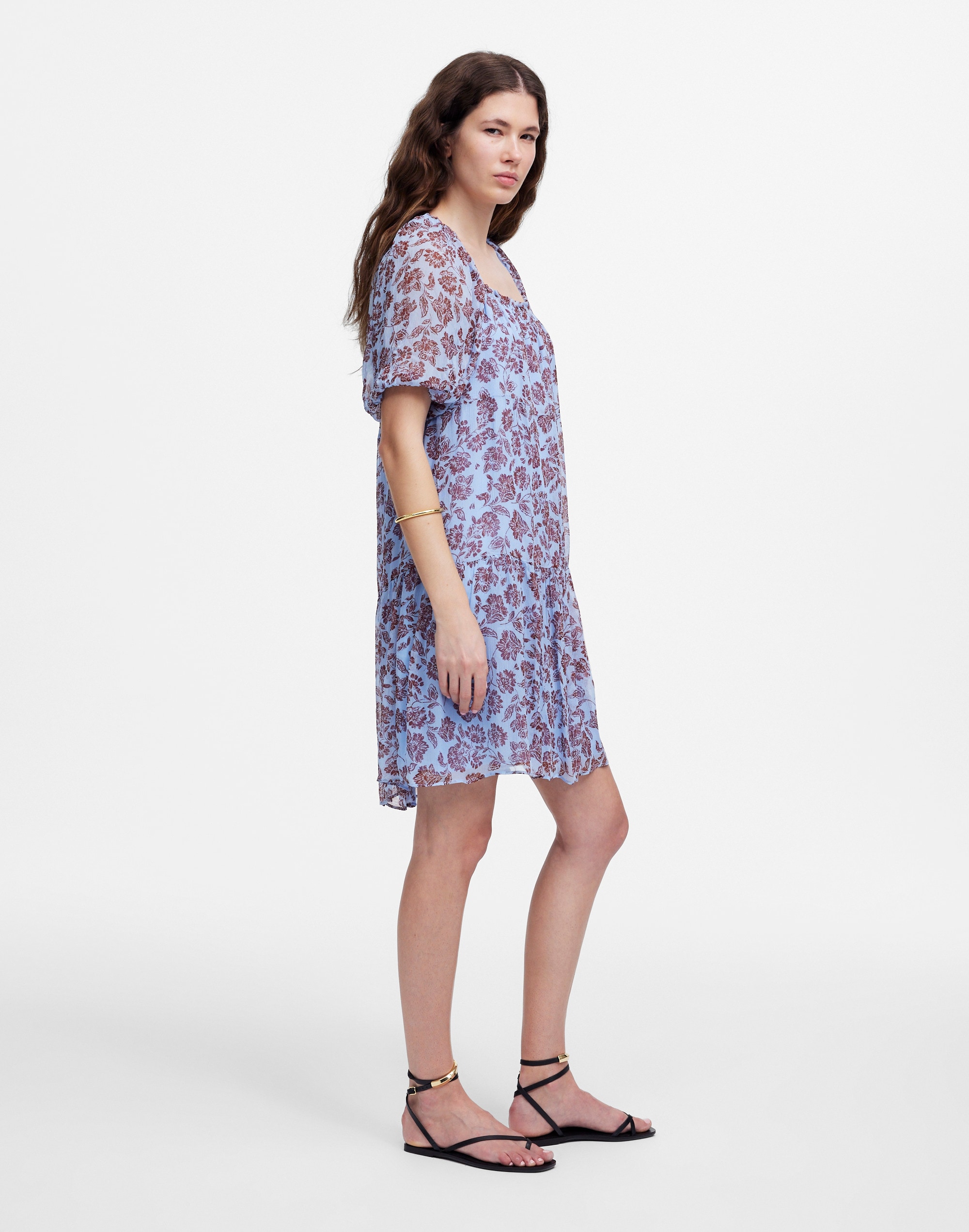 Puff-Sleeve Mini Dress in Floral