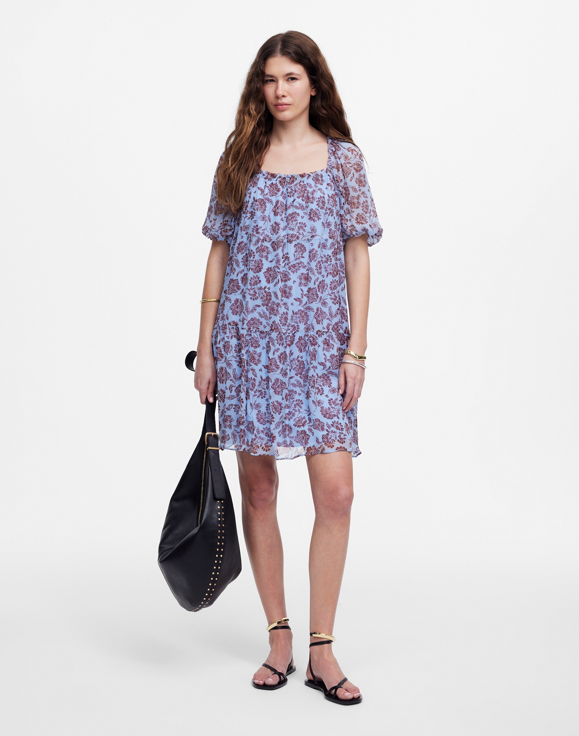 Puff-Sleeve Mini Dress in Floral