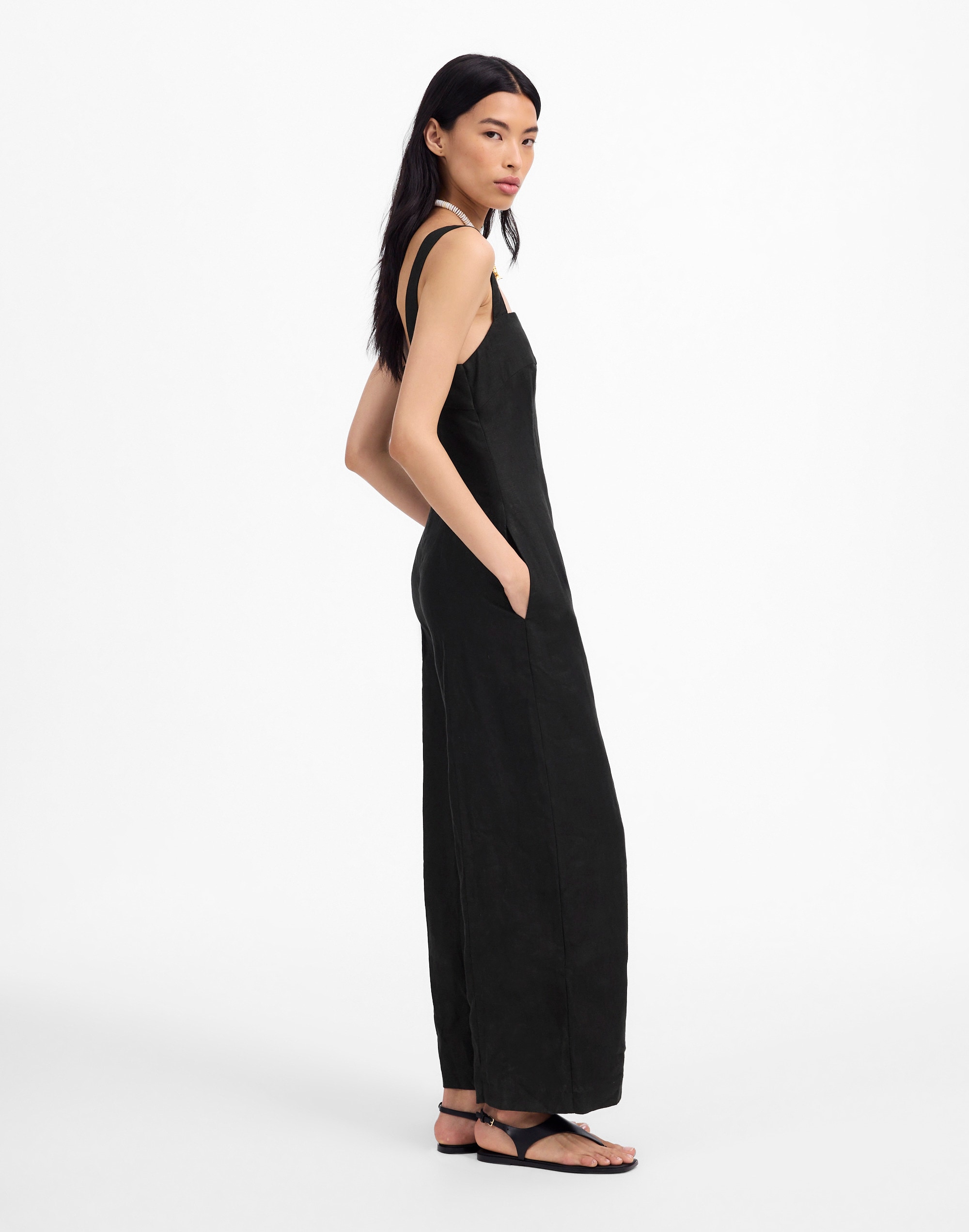 Squareneck Wide-Leg Jumpsuit in 100% Linen