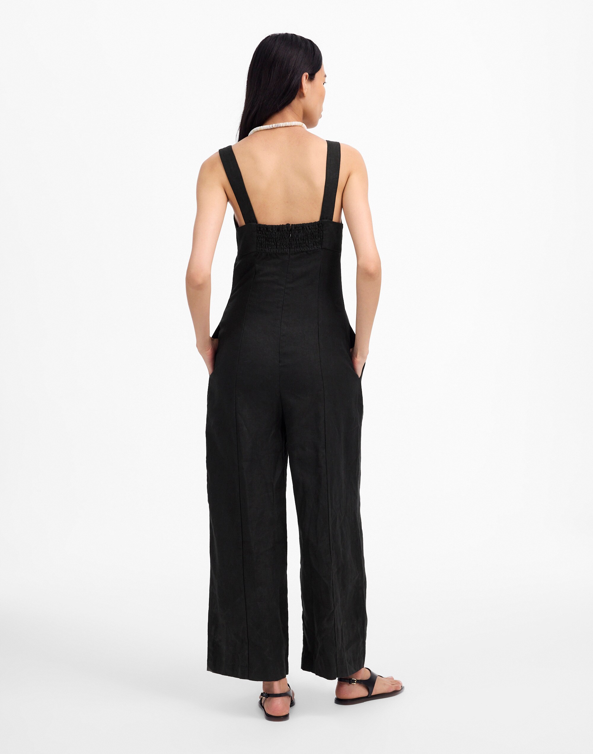 Squareneck Wide-Leg Jumpsuit in 100% Linen