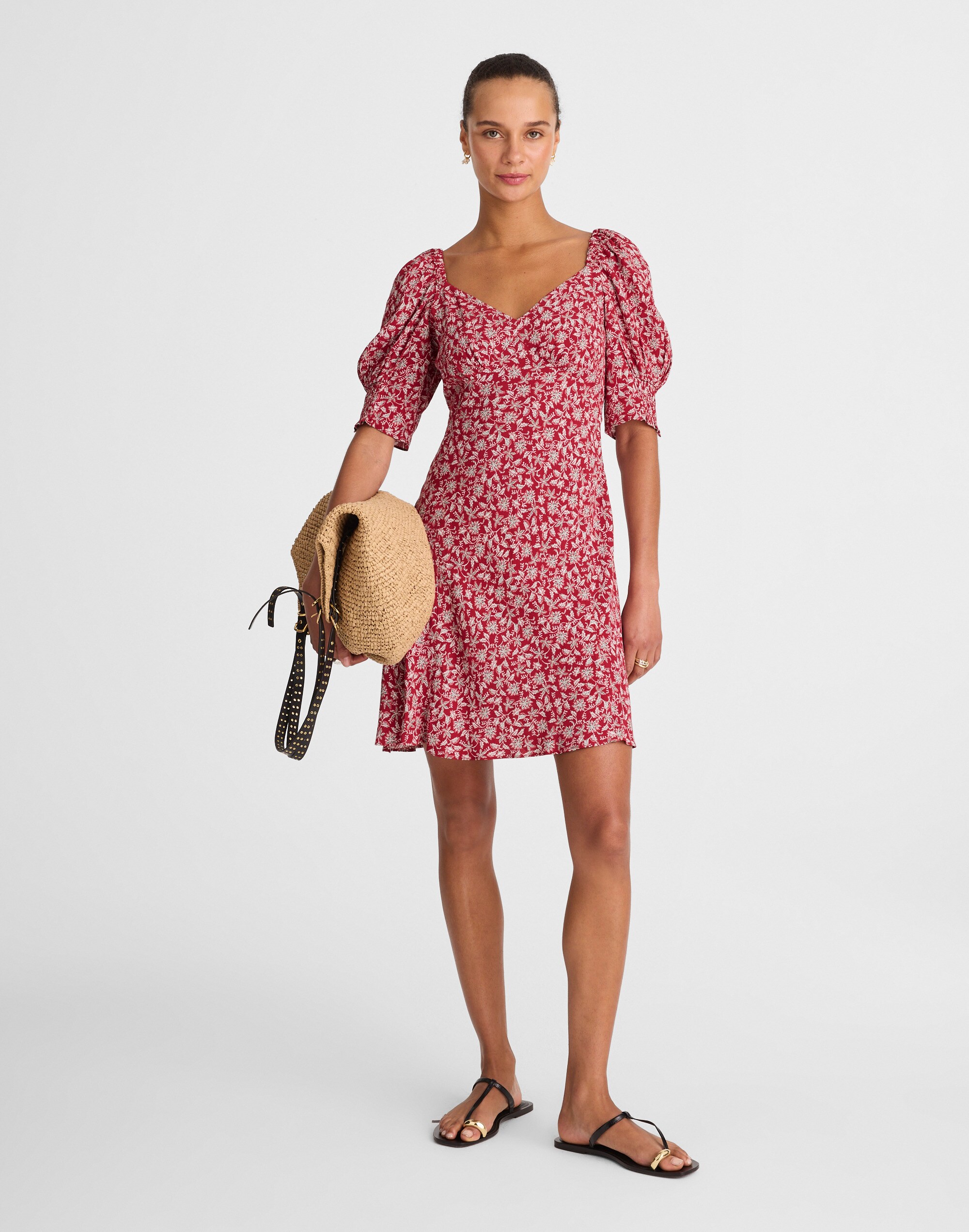 puff-sleeve mini dress in floral