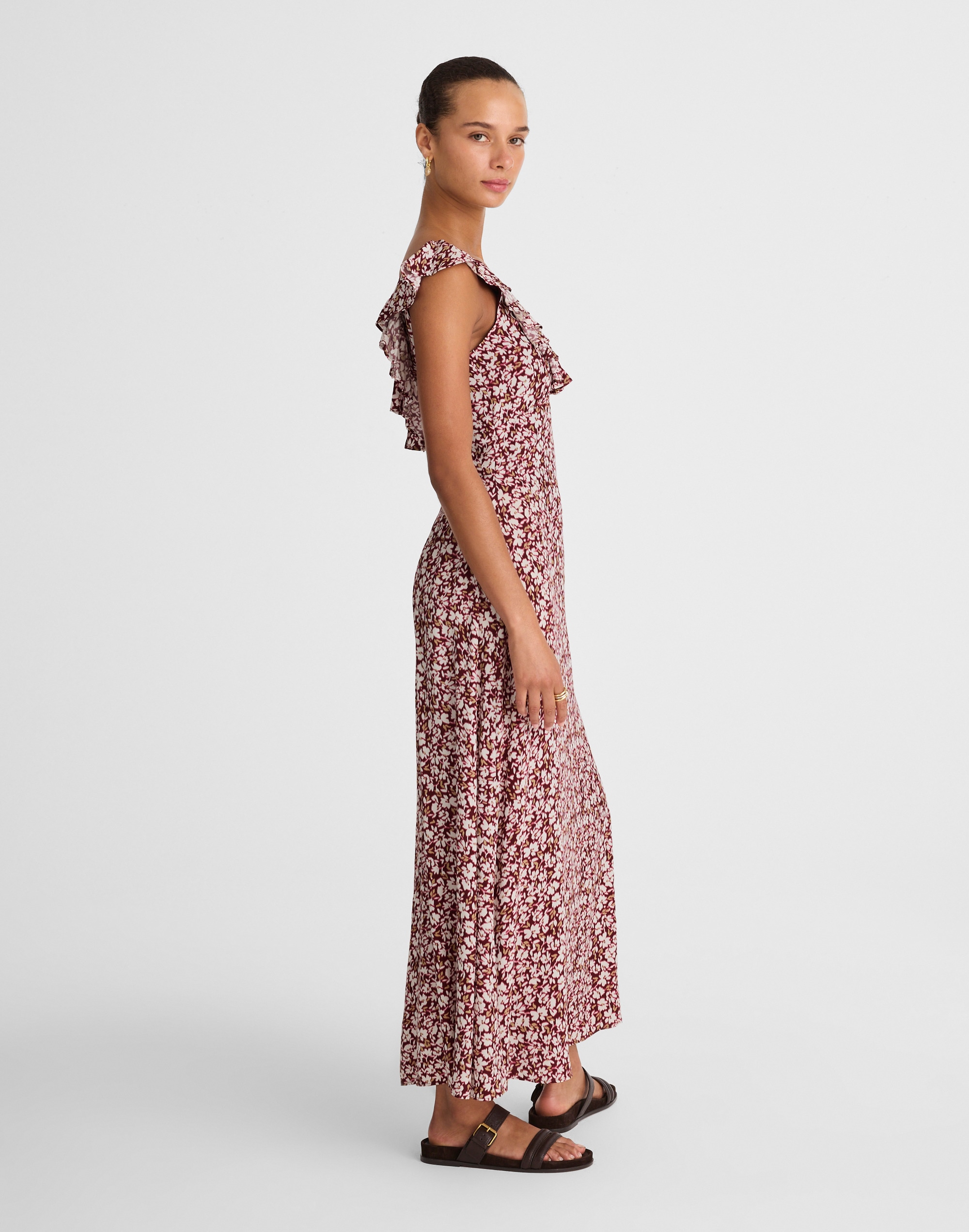 Ruffled Scoopneck Maxi Dress in Floral