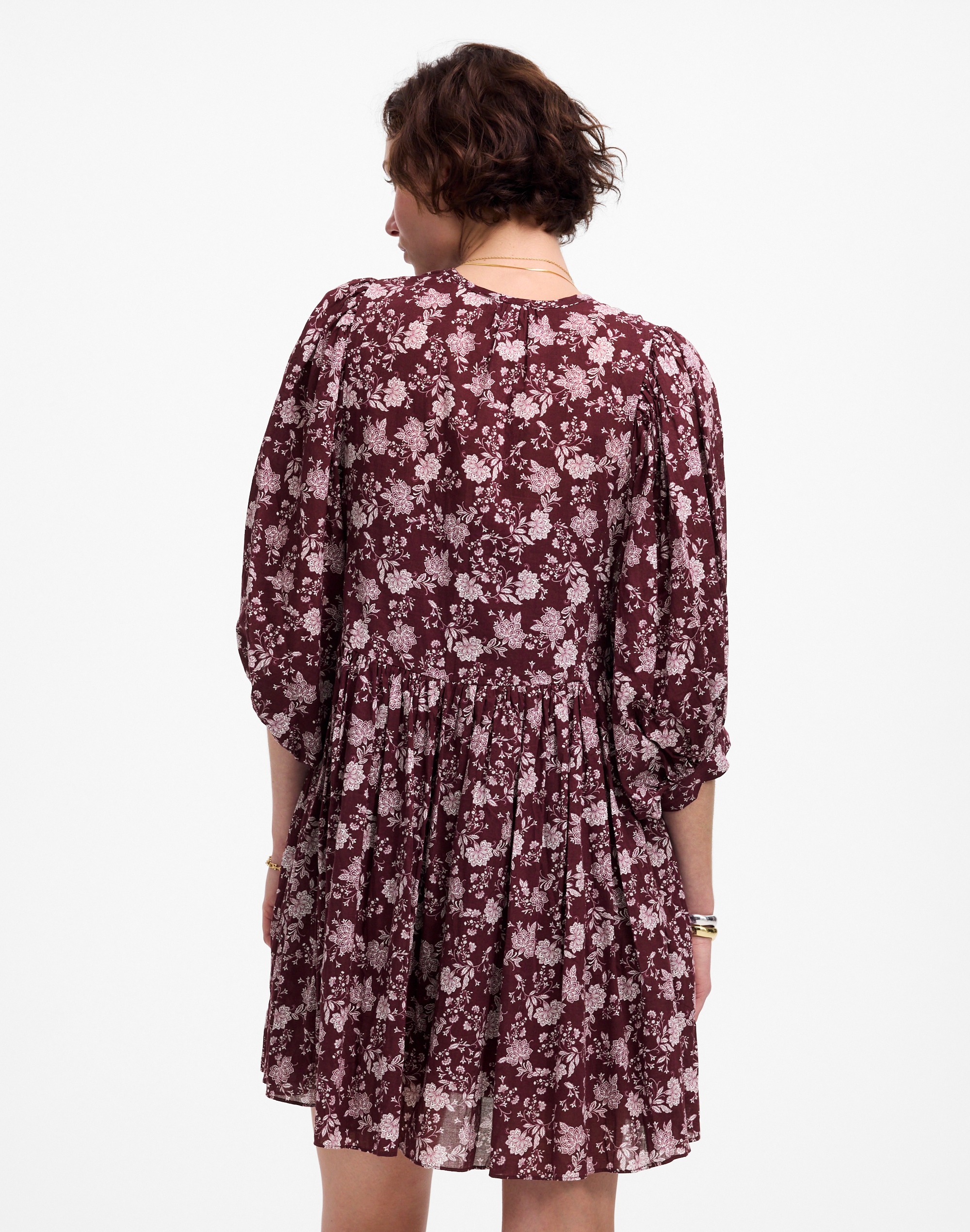 Splitneck Puff-Sleeve Dress in Floral