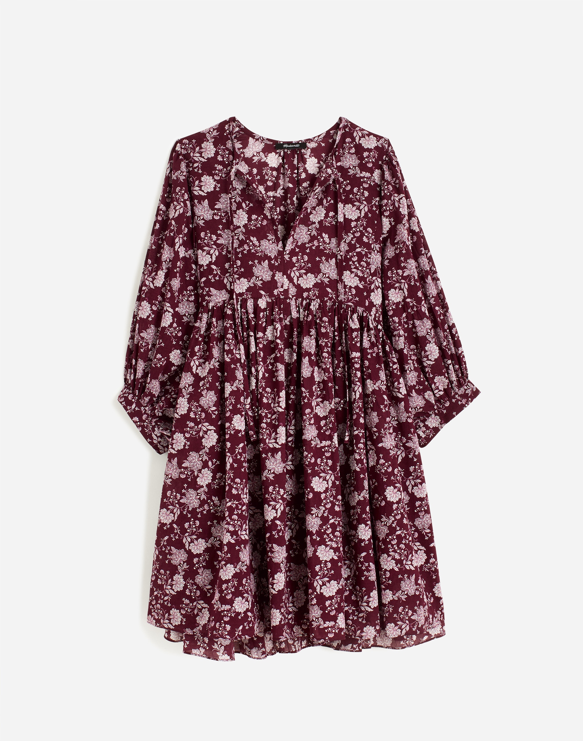 Splitneck Puff-Sleeve Dress in Floral