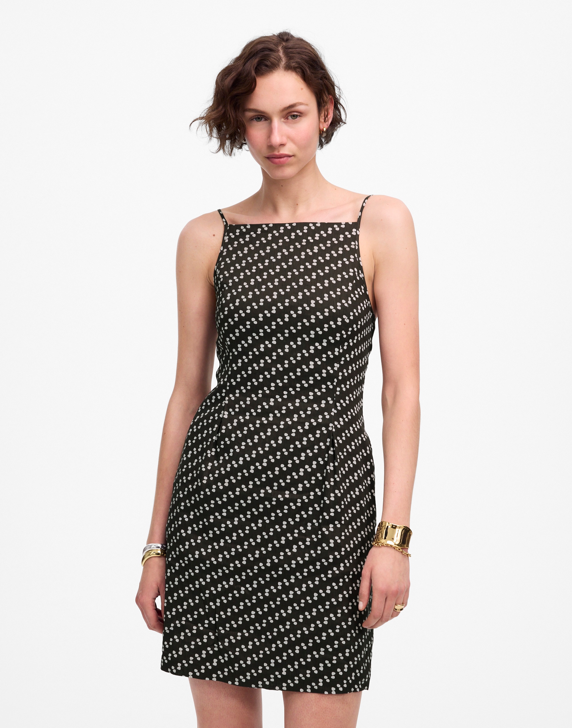 High-Neck Mini Dress in Dot Alternate Image 1
