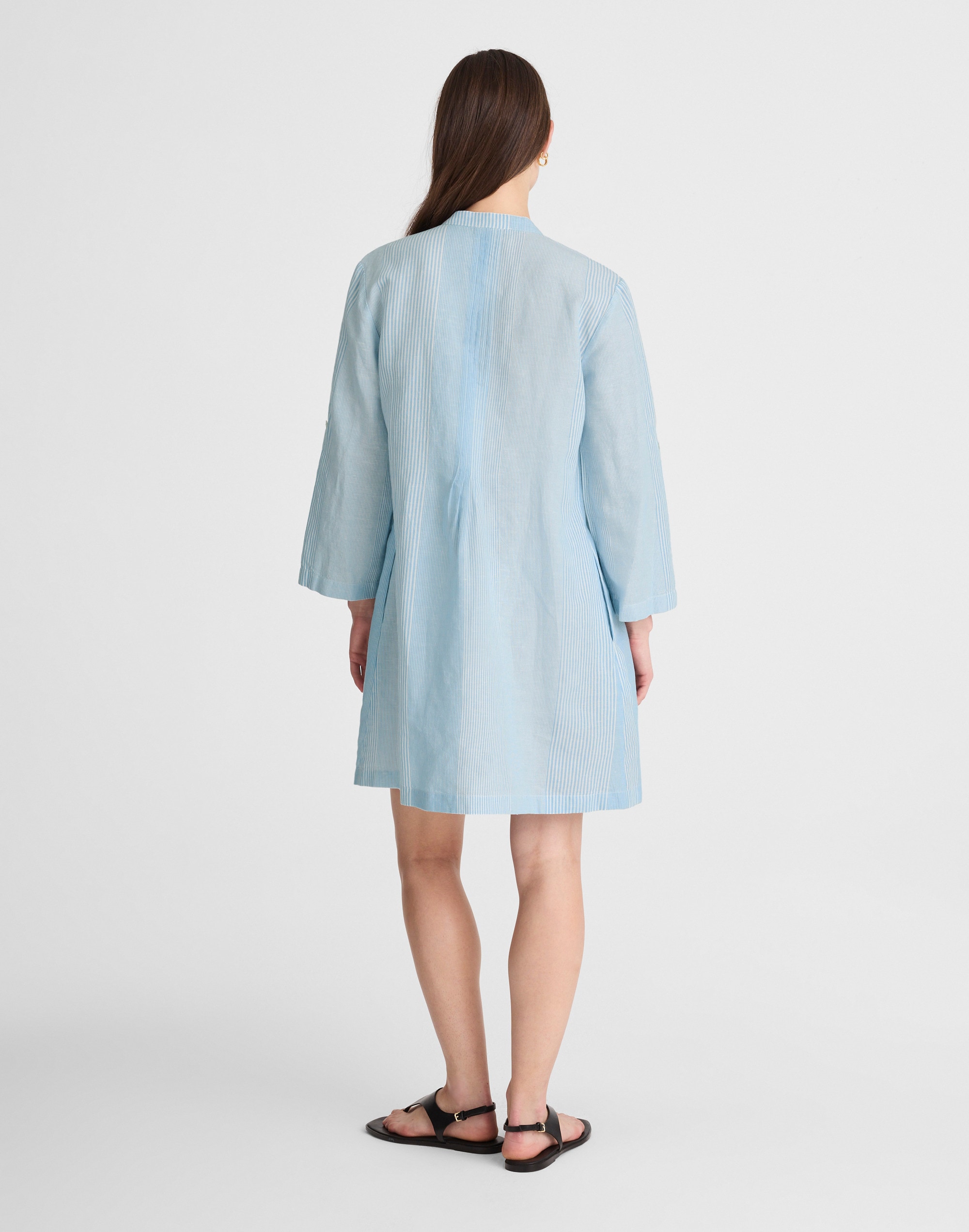 Pleated Splitneck Mini Shirtdress in Stripe