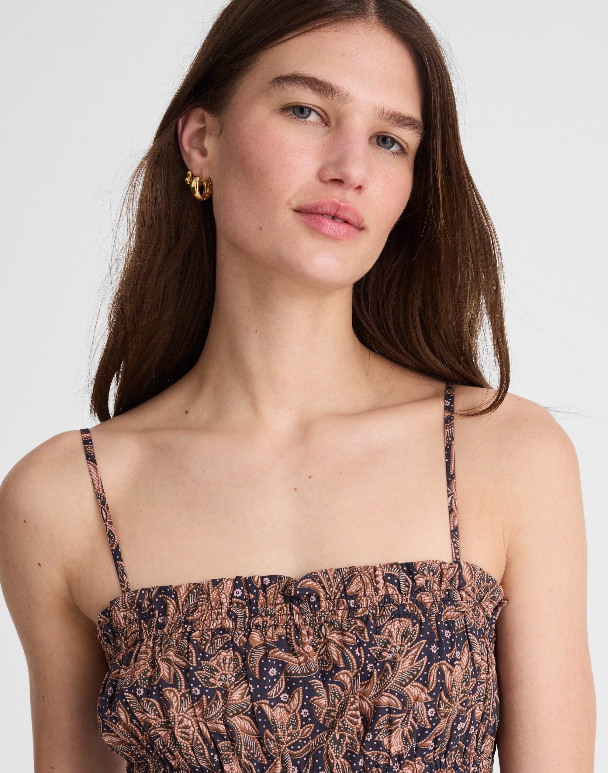 Smocked Bubble-Hem Midi Dress in Paisley