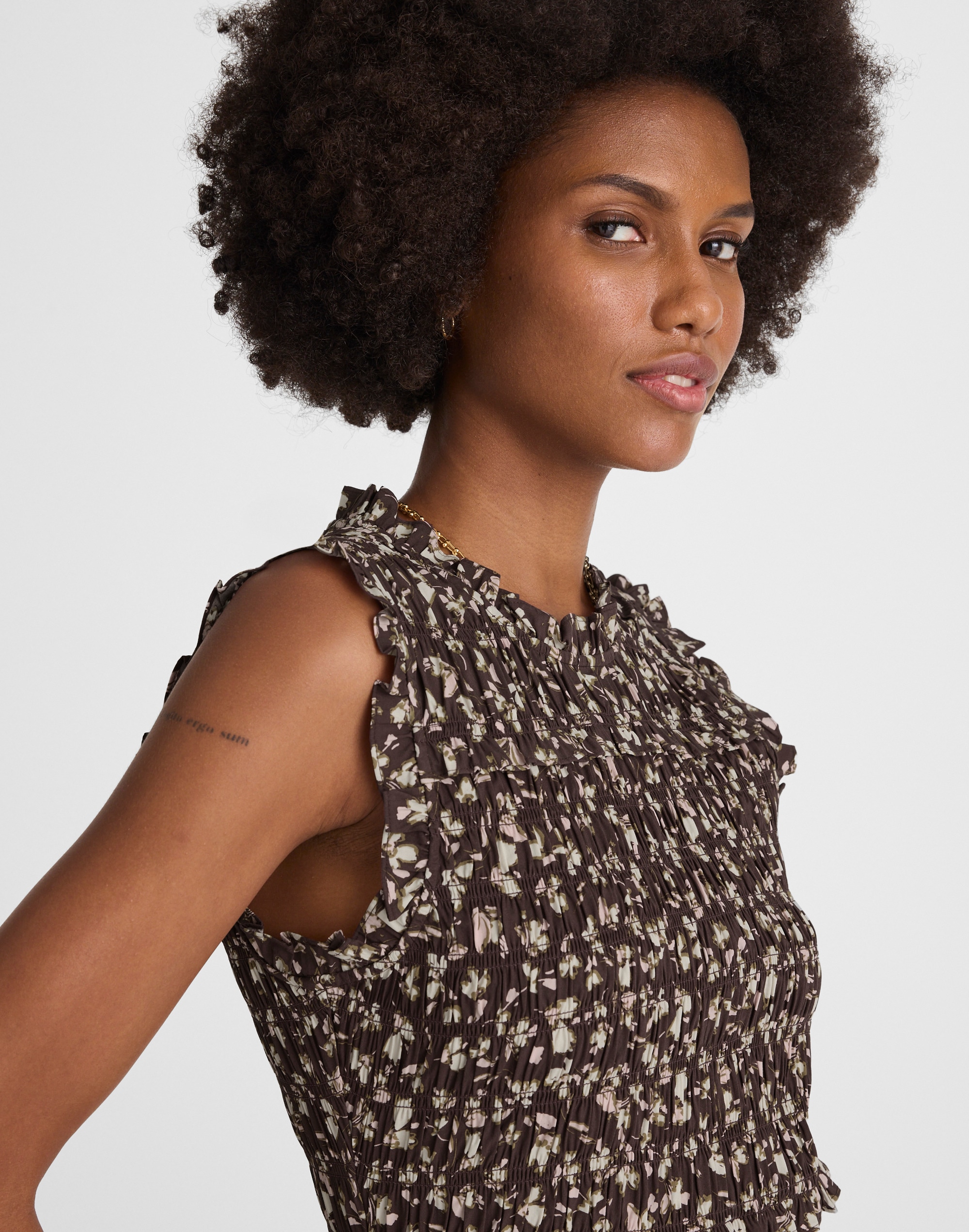 Smocked Sleeveless Midi Dress