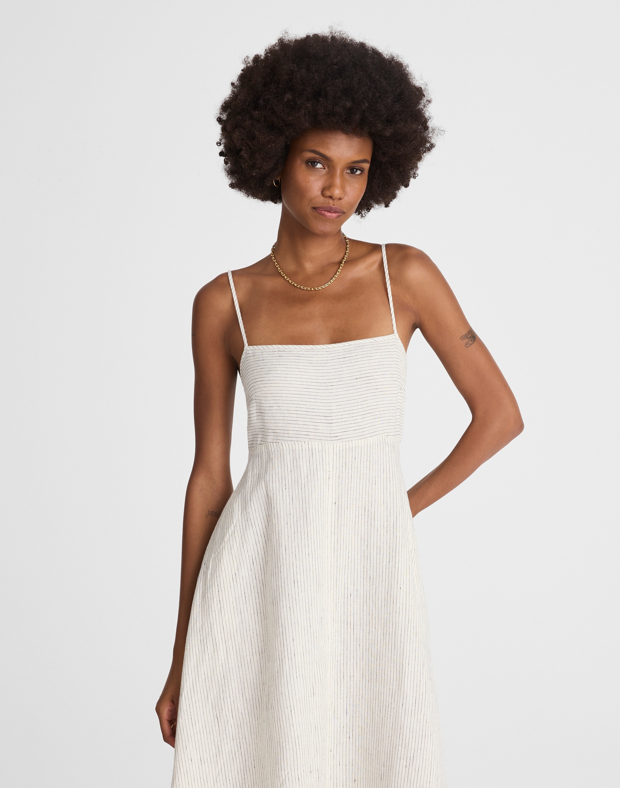 Striped Empire-Waist Midi Dress in 100% Linen