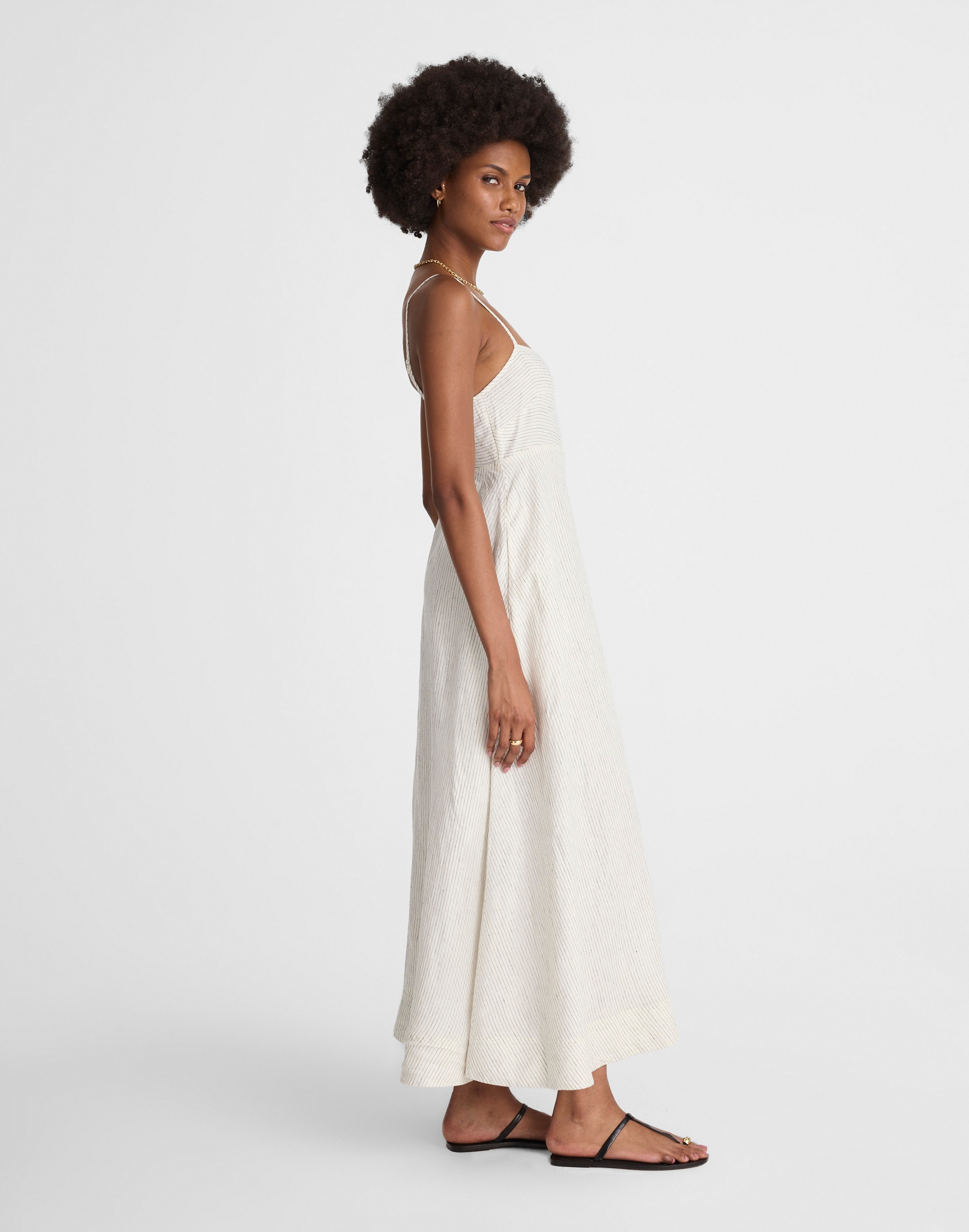 Striped Empire-Waist Midi Dress in 100% Linen