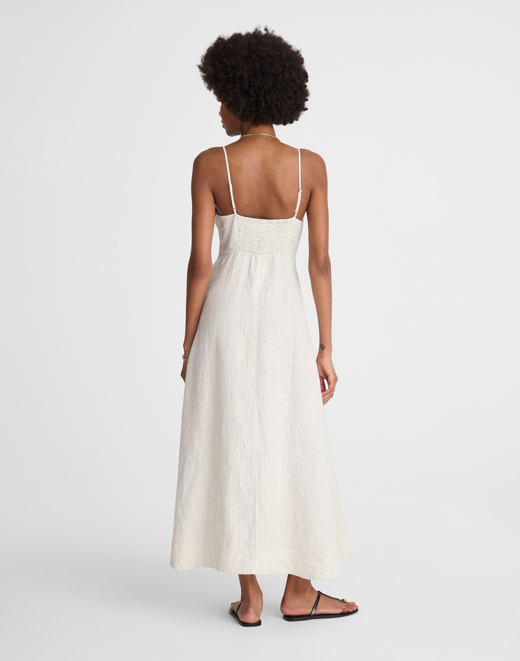 Striped Empire-Waist Midi Dress in 100% Linen