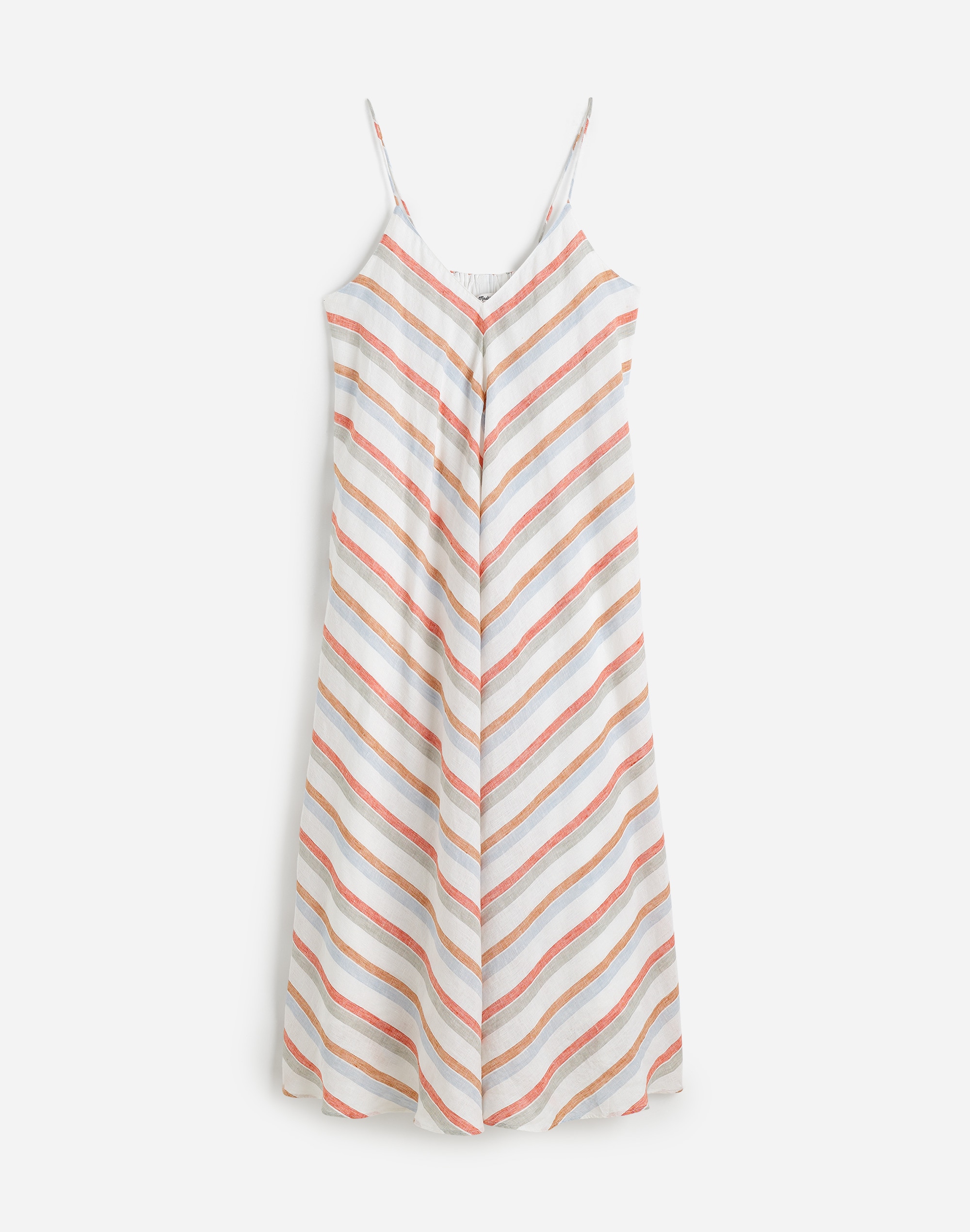 Striped V-Neck Midi Dress in 100% Linen