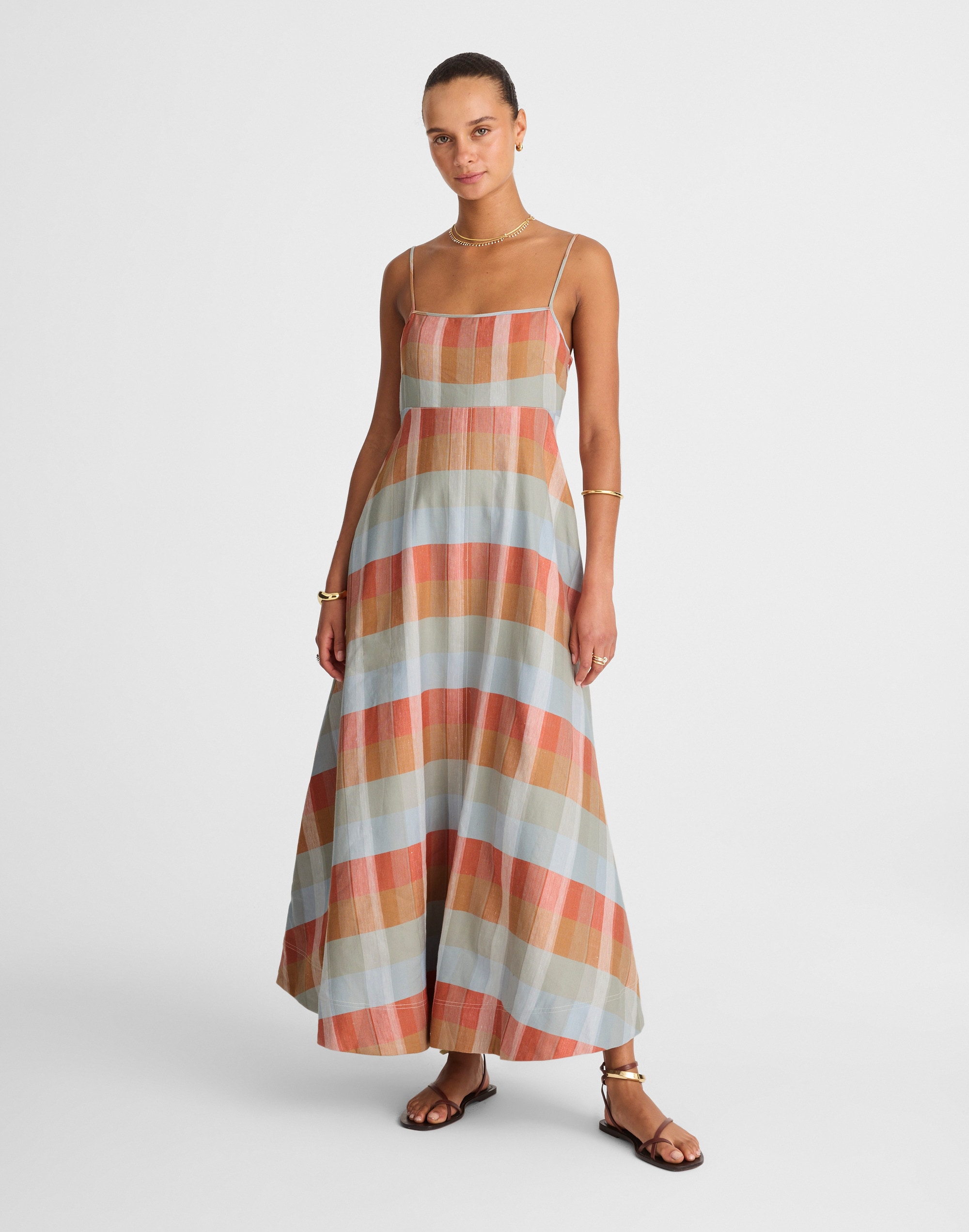 Empire-Waist Midi Dress in Plaid