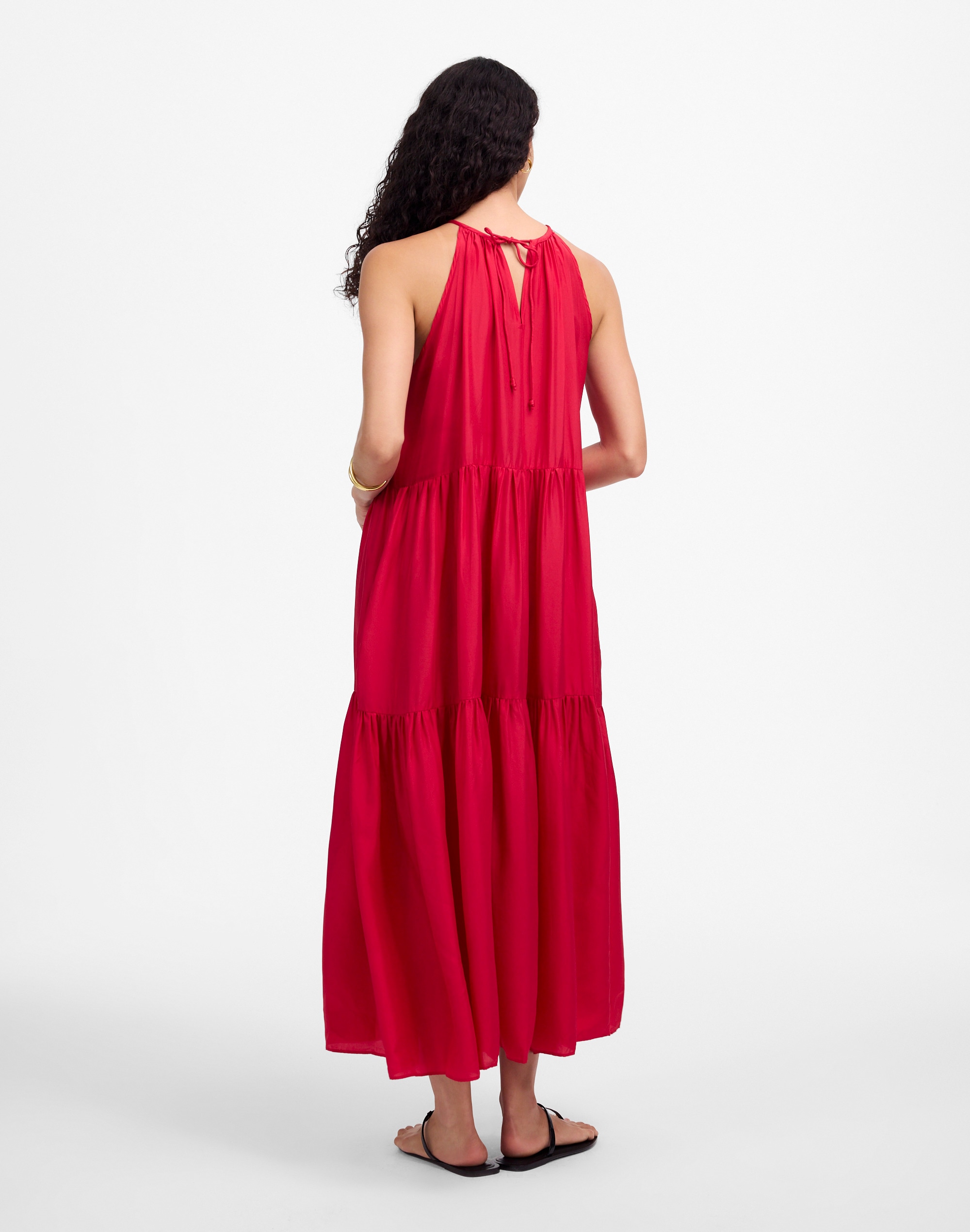 Habotai Silk Tiered Halter Dress
