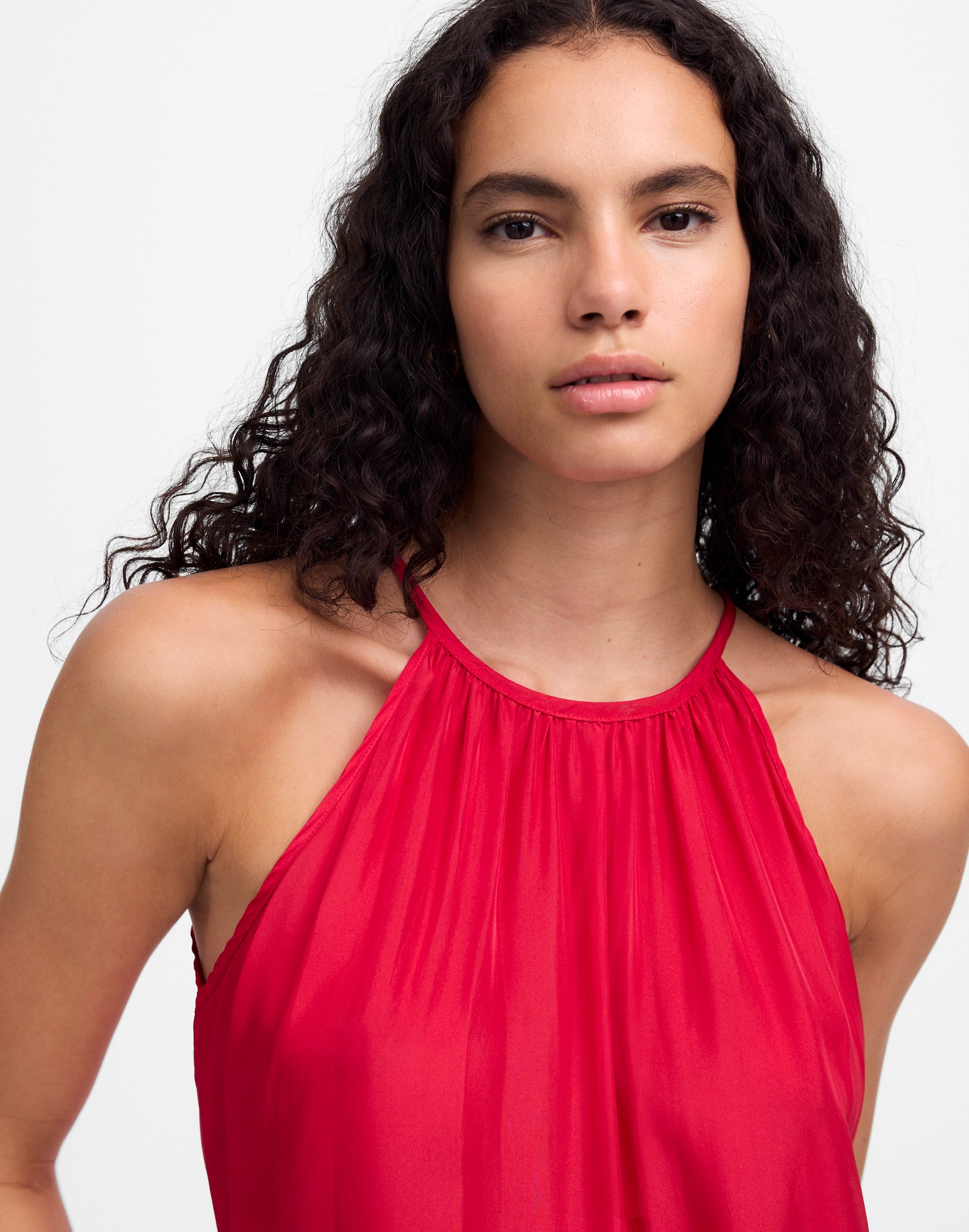 Habotai Silk Tiered Halter Dress