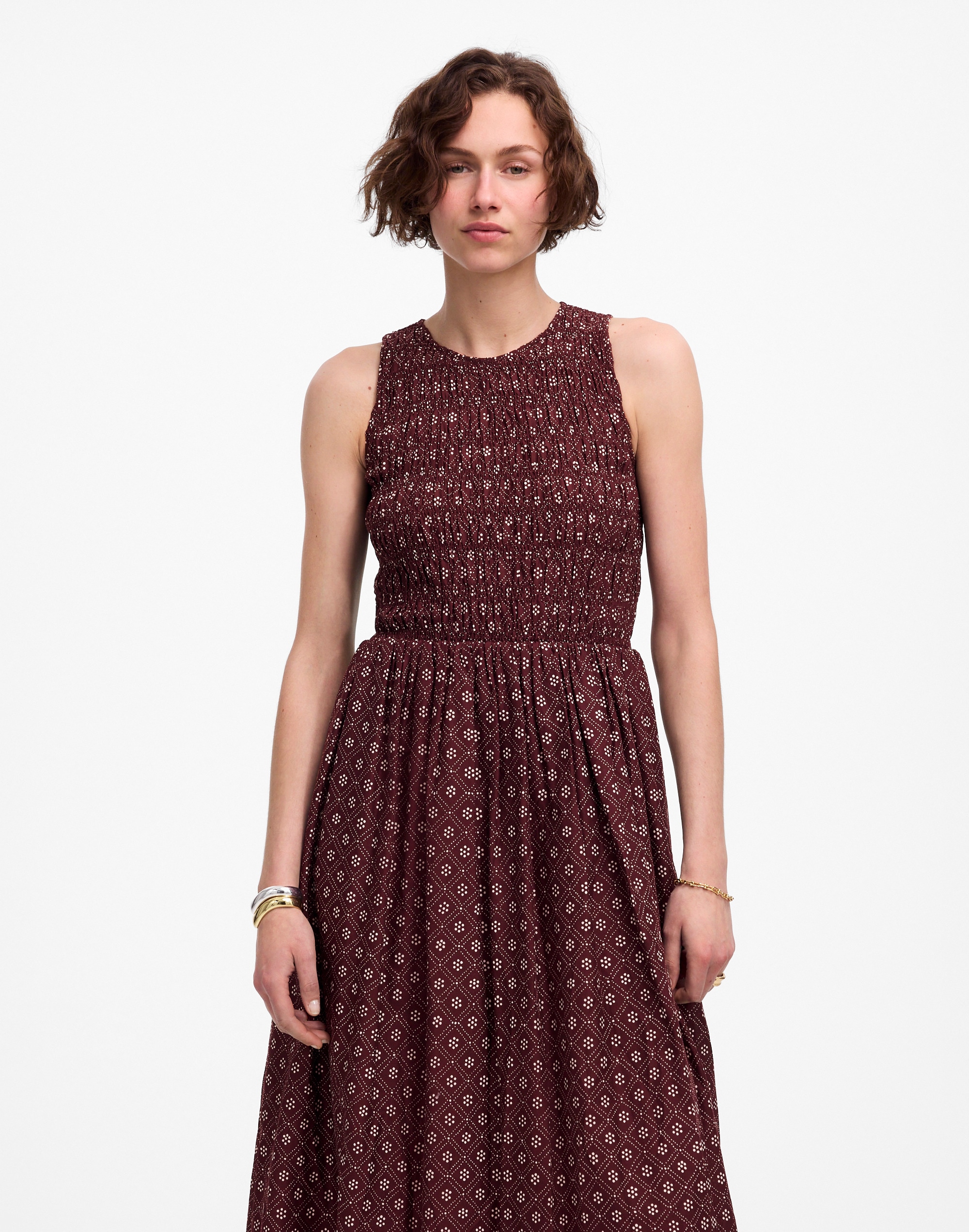 The Melody Smocked Midi Dress in Daisy Print