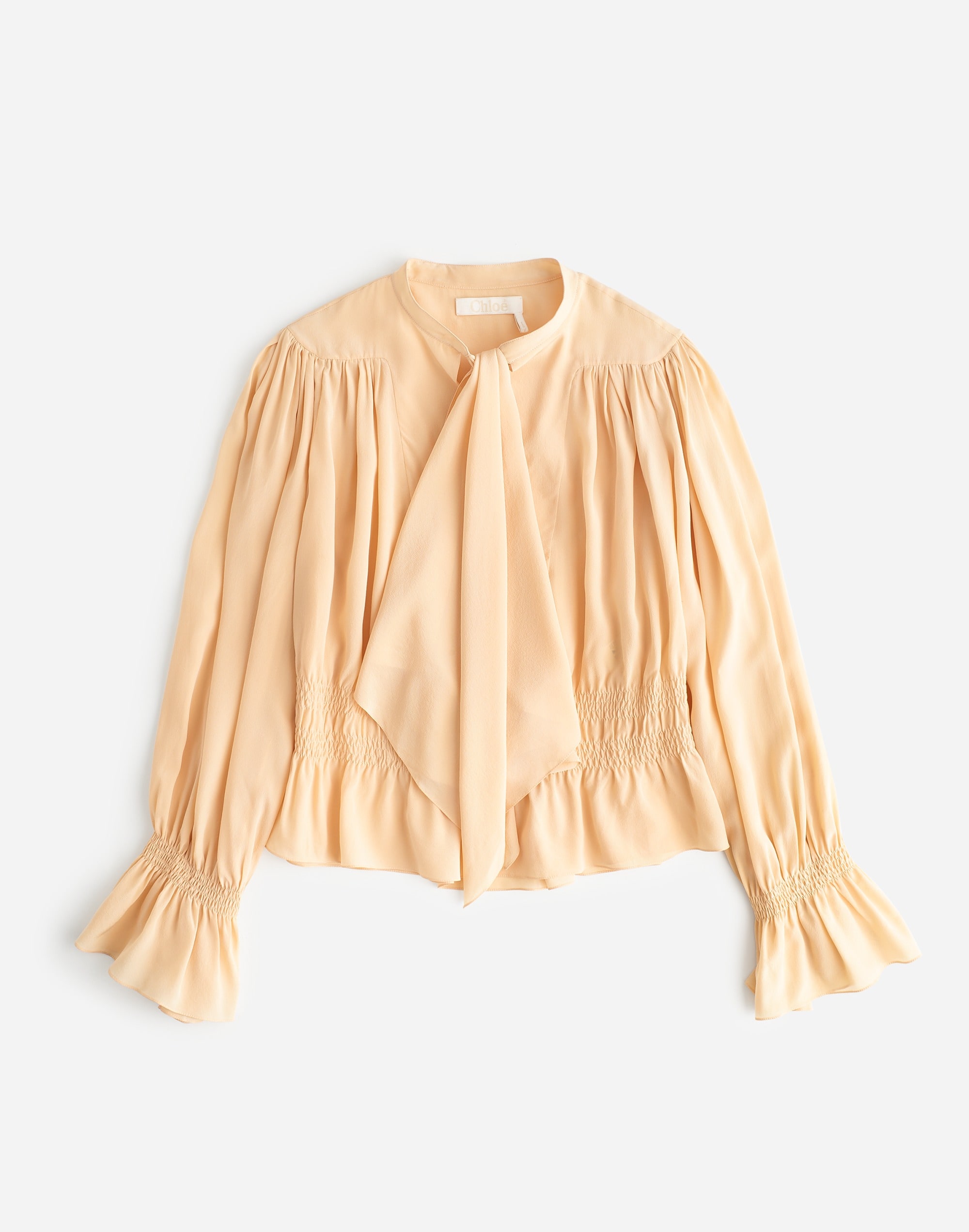 reluxe fashion | madewell: chlo&eacute; neutral pink preowned silk ruffled blouse