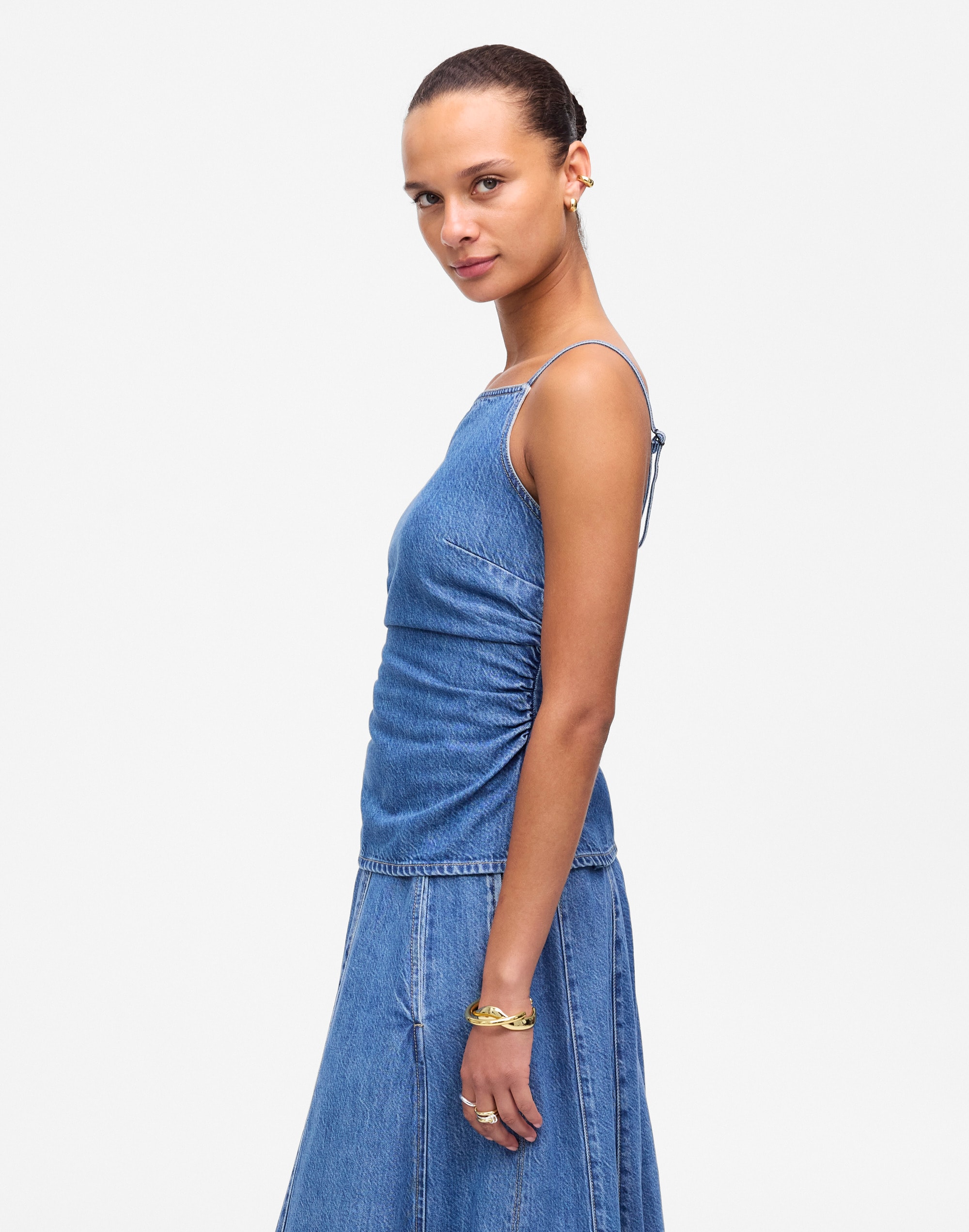 Ruched Squareneck Tank in Robertson Wash: Airy Denim Edition