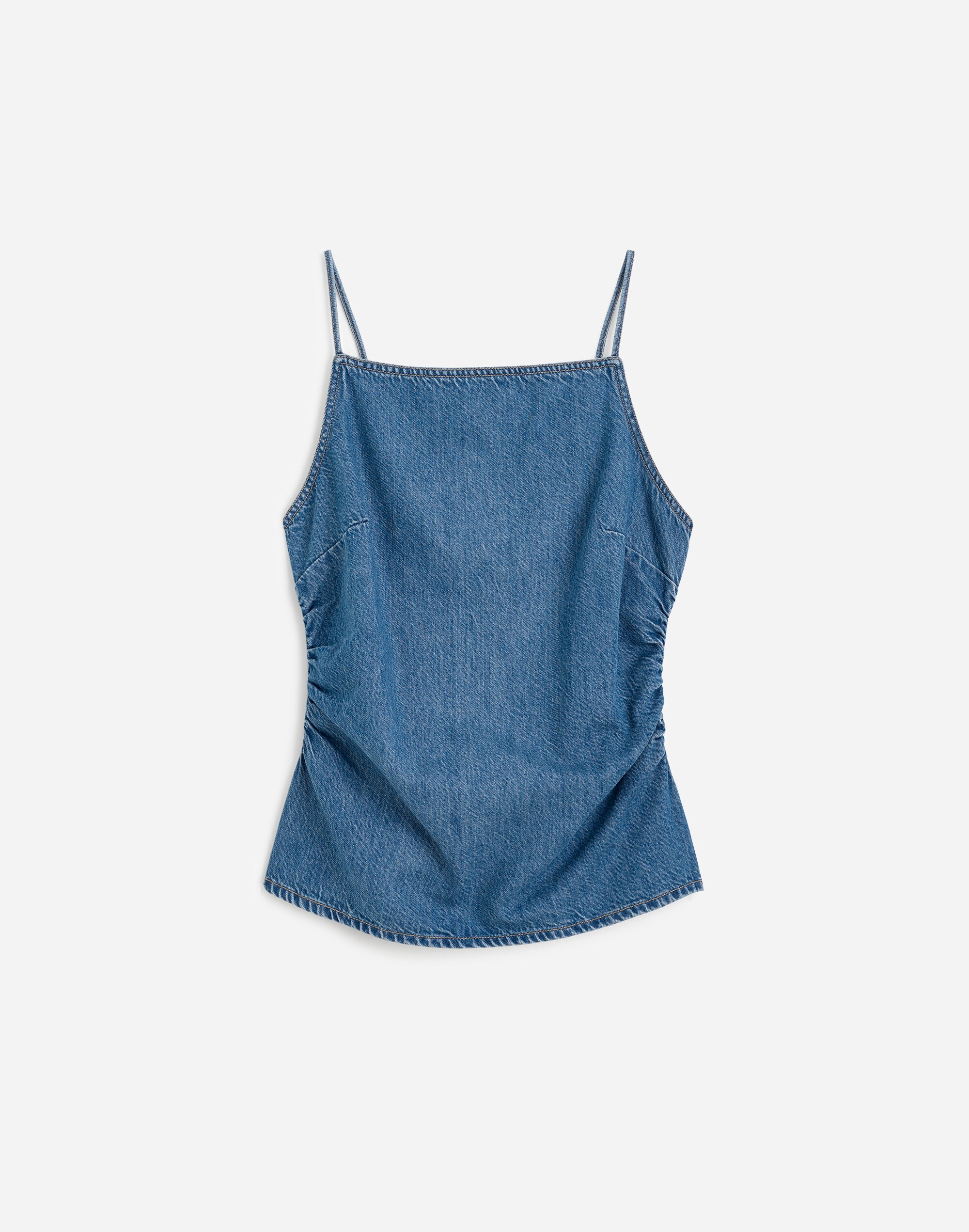 Ruched Squareneck Tank in Robertson Wash: Airy Denim Edition