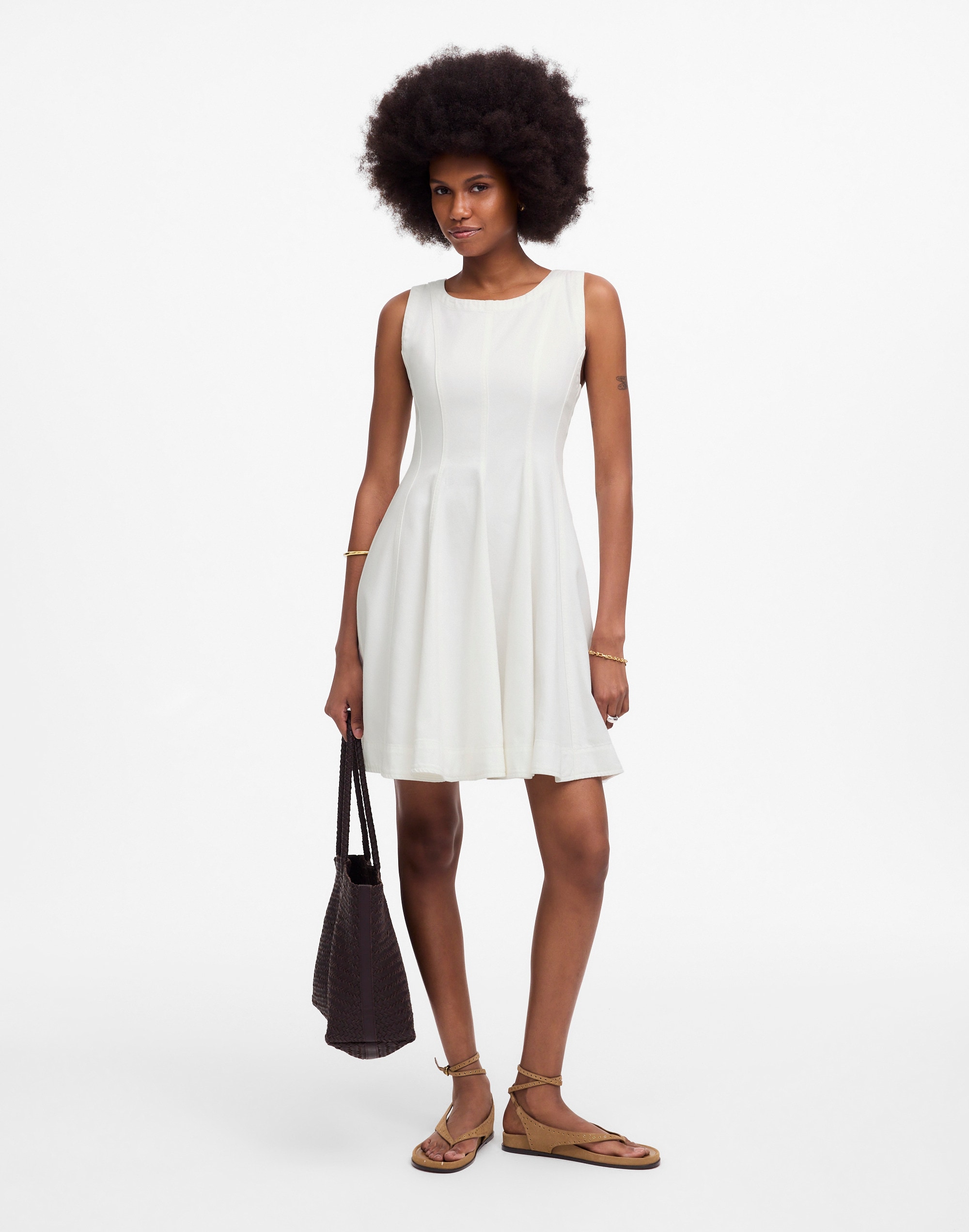 Circle Mini Dress in Pure White: Airy Denim Edition