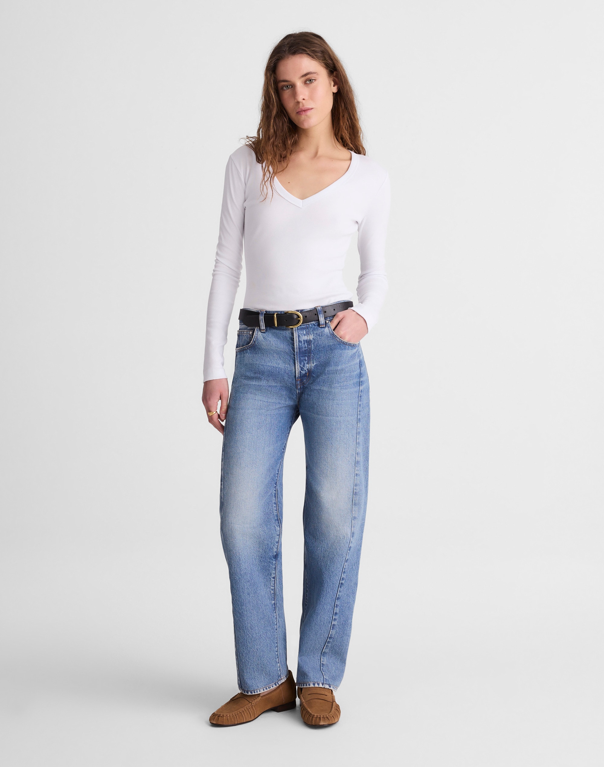 pieced barrel-leg jeans in rockcastle wash