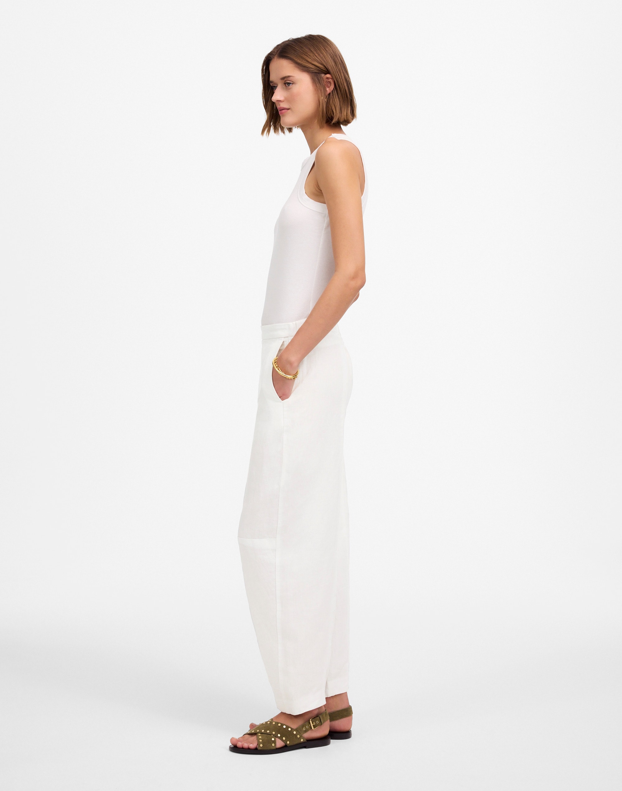 Pull-On Barrel Pants in 100% Linen