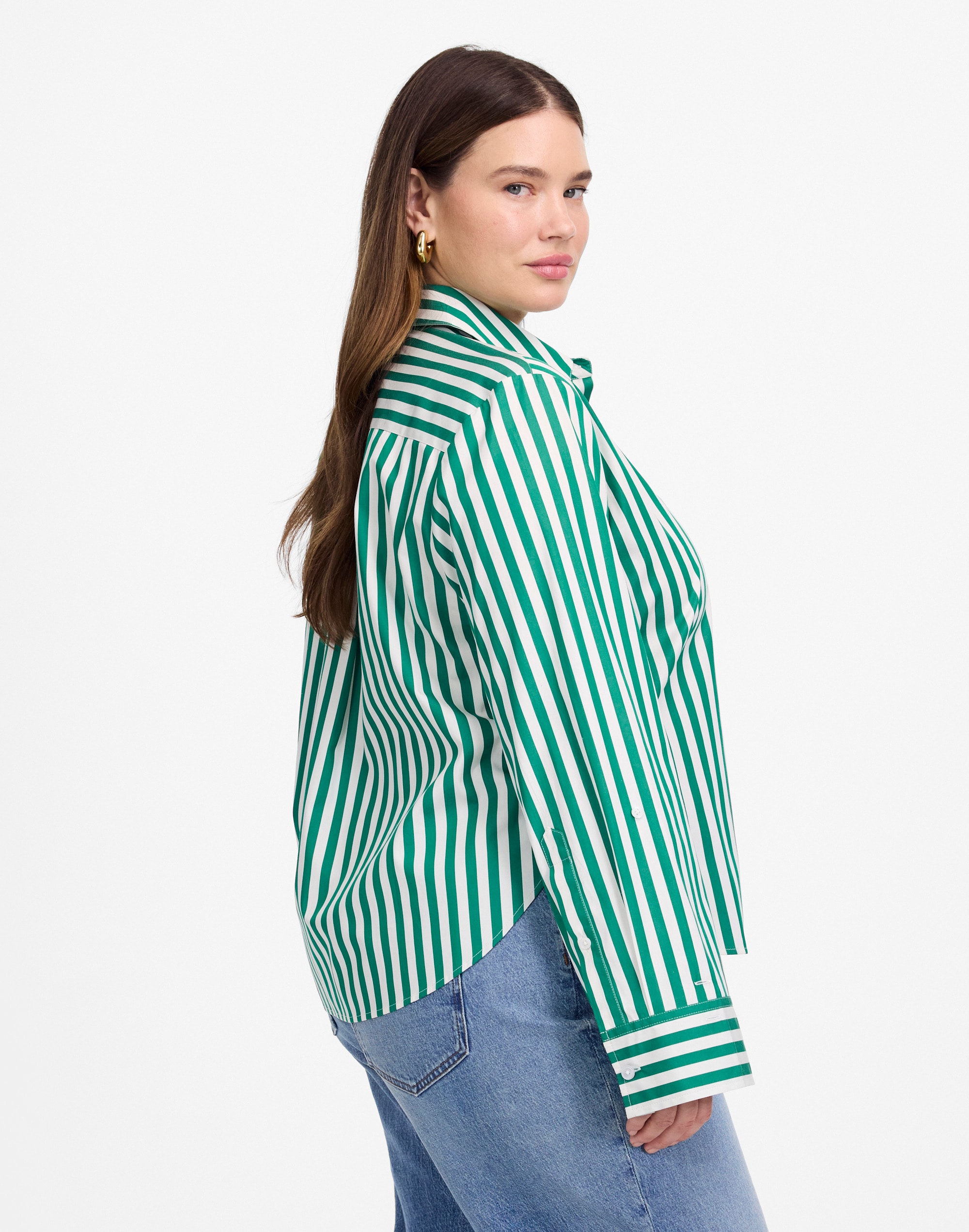 Plus Poplin Easy Y-Neck Button-Up Shirt