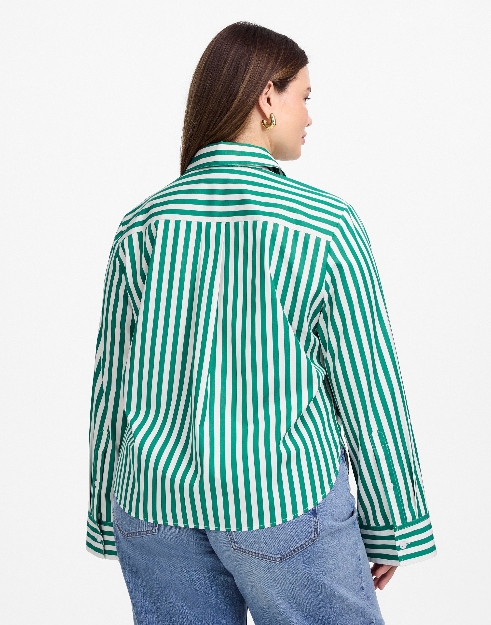 Plus Poplin Easy Y-Neck Button-Up Shirt