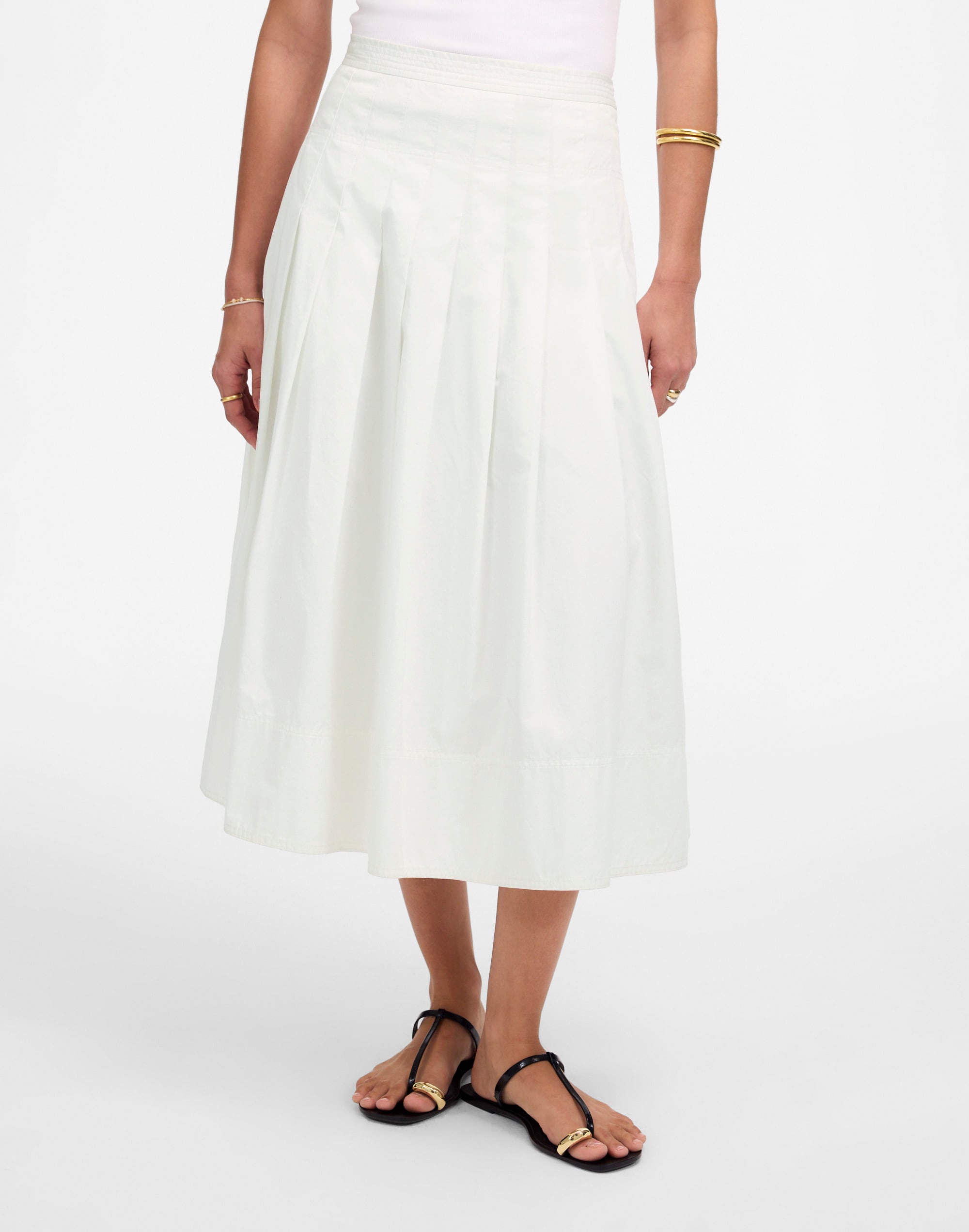 Pleated Midi Skirt in Cotton Poplin