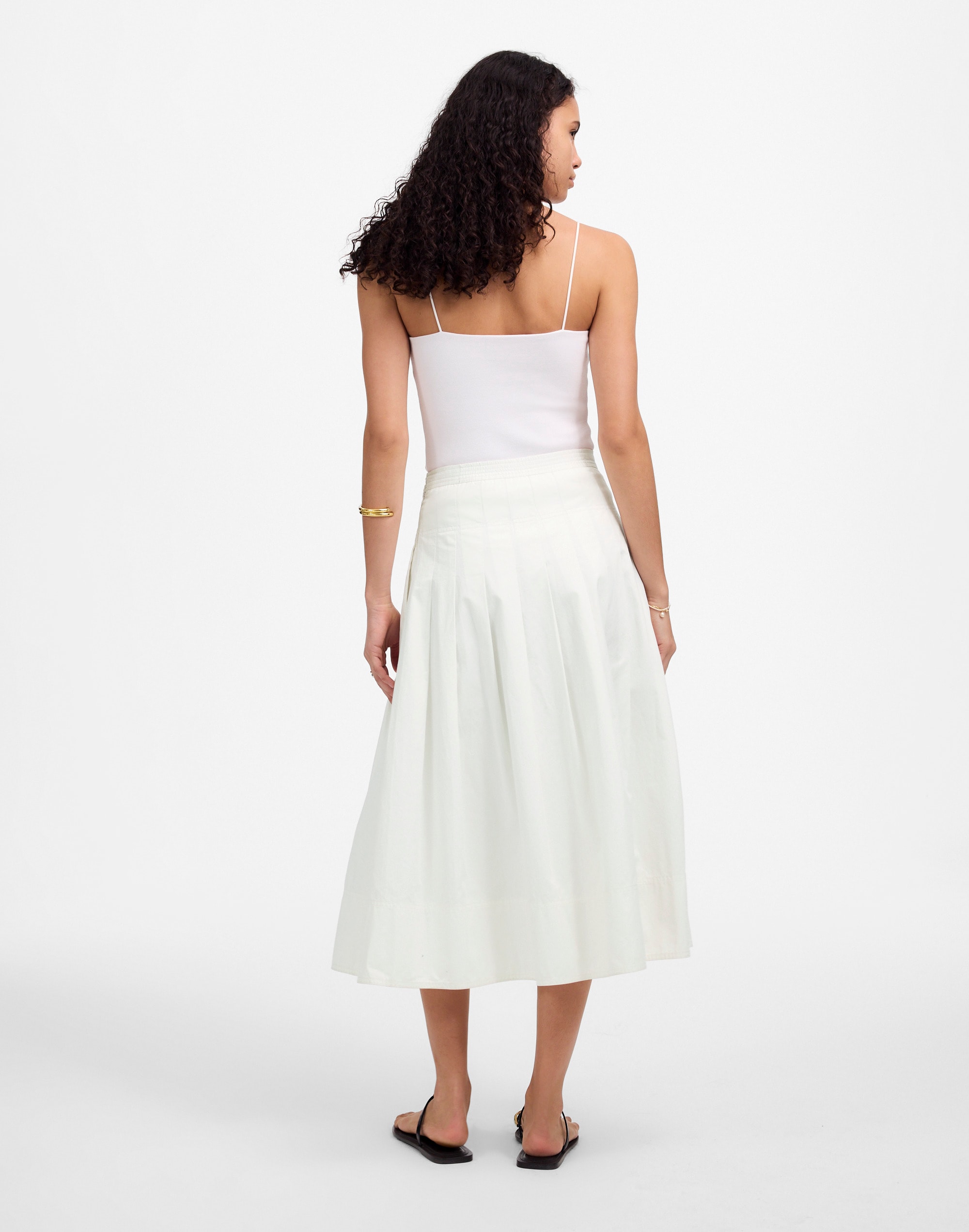 Pleated Midi Skirt in Cotton Poplin