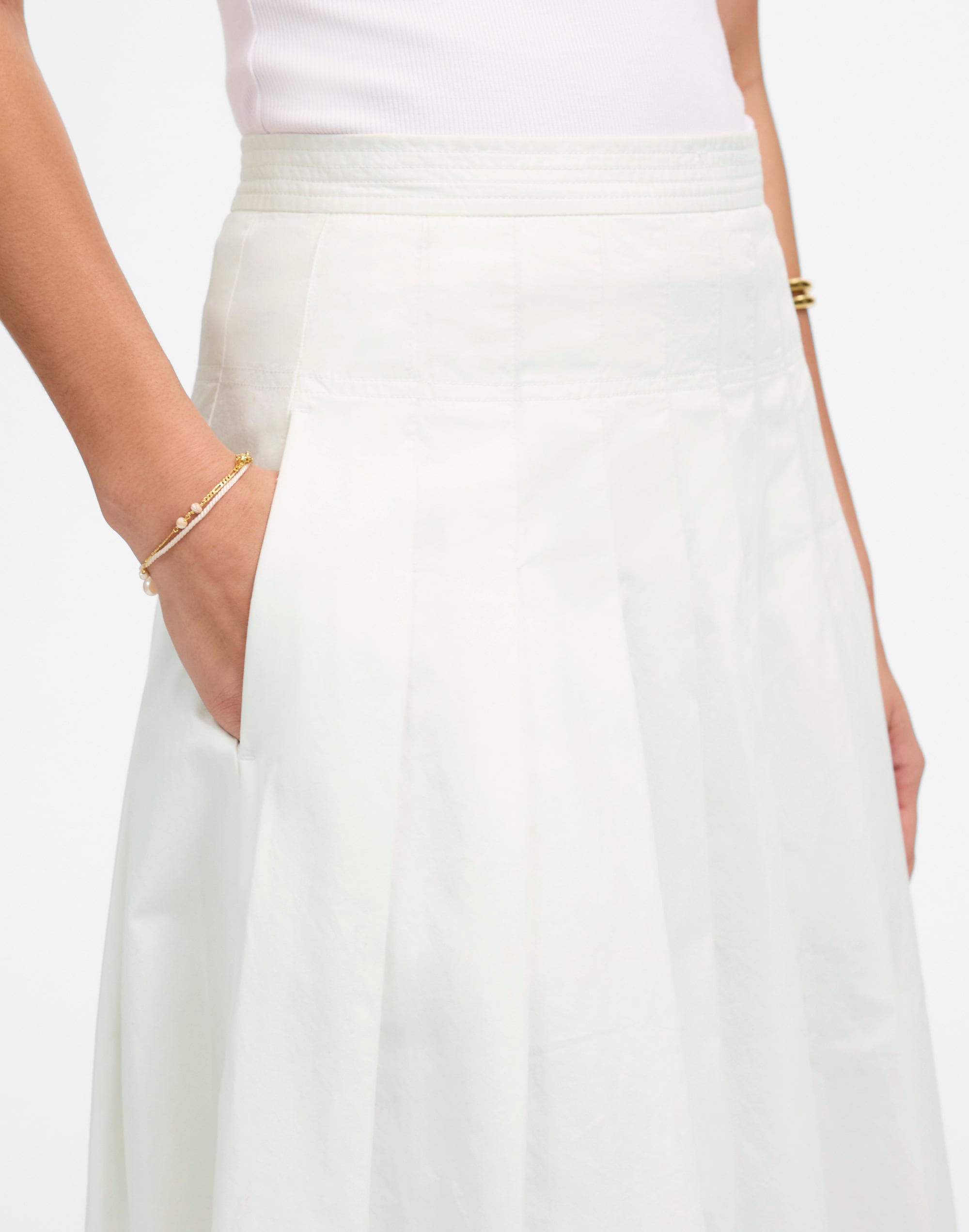 Pleated Midi Skirt in Cotton Poplin