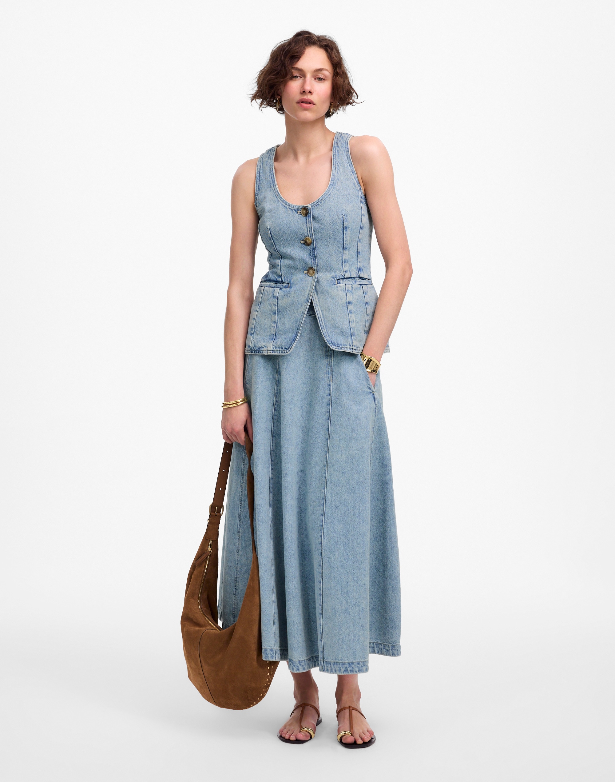 Denim Scoopneck Cutaway Vest in Edmonson Wash