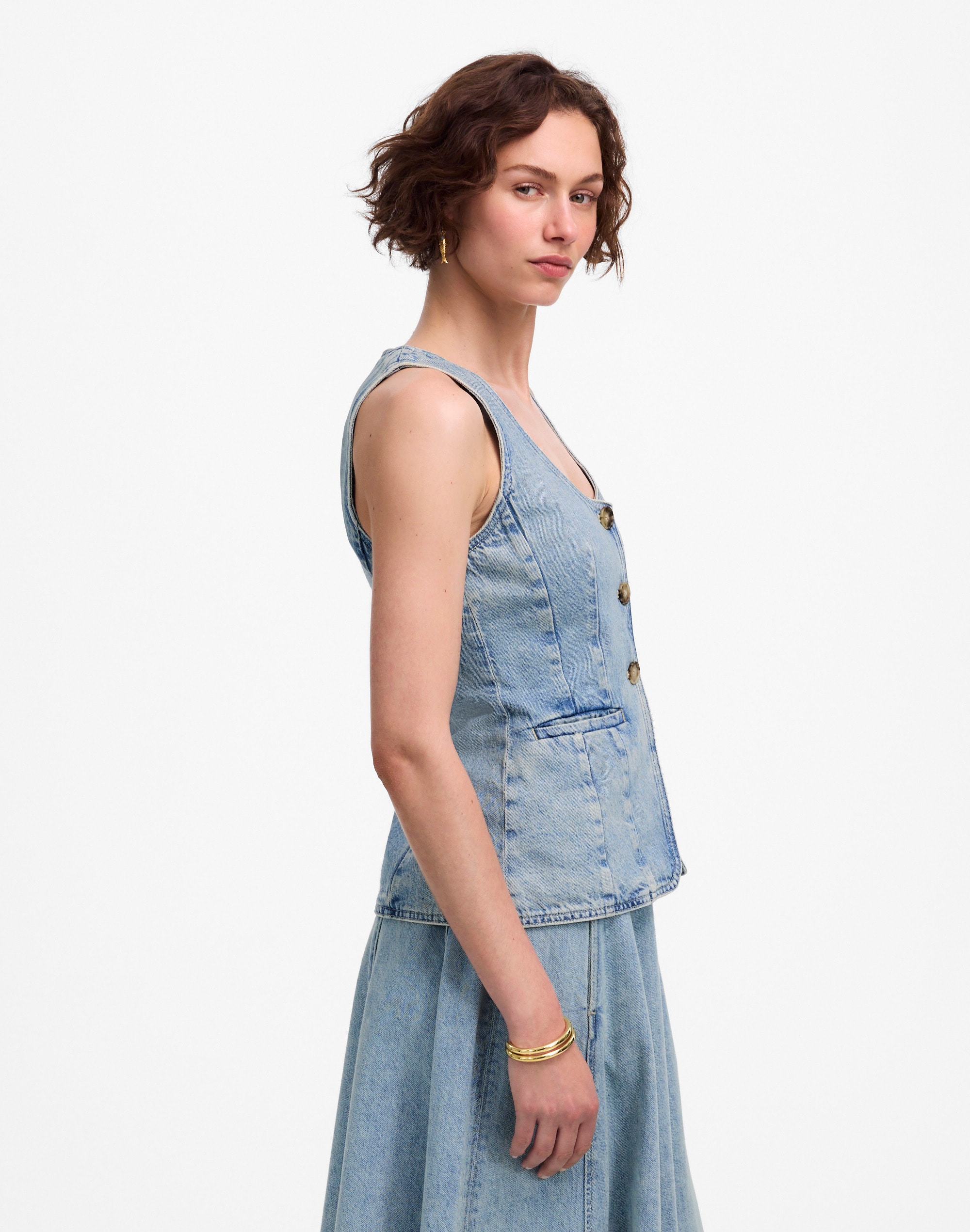 Denim Scoopneck Cutaway Vest in Edmonson Wash