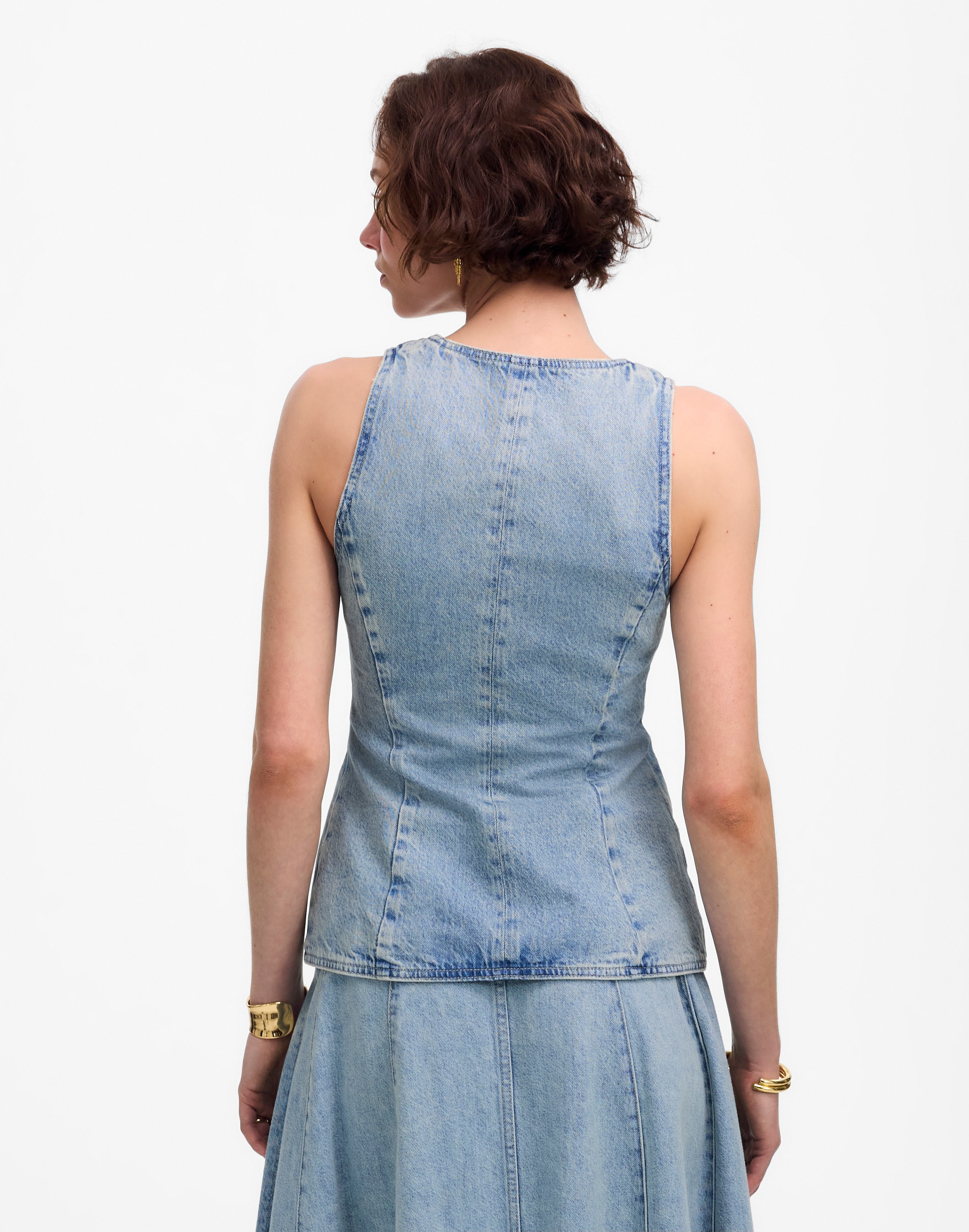 Denim Scoopneck Cutaway Vest in Edmonson Wash