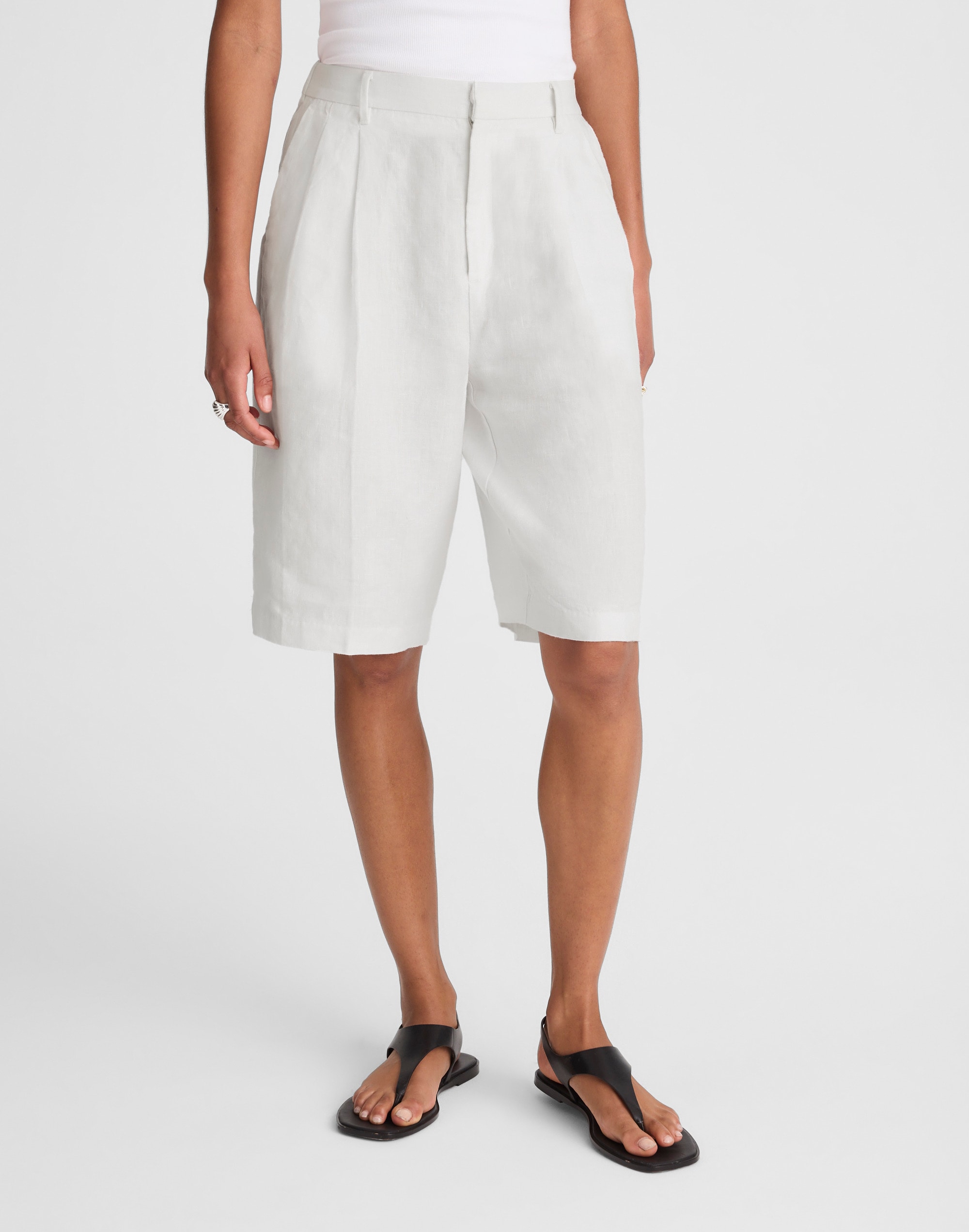 Relaxed Pleated Trouser Shorts in 100% Linen