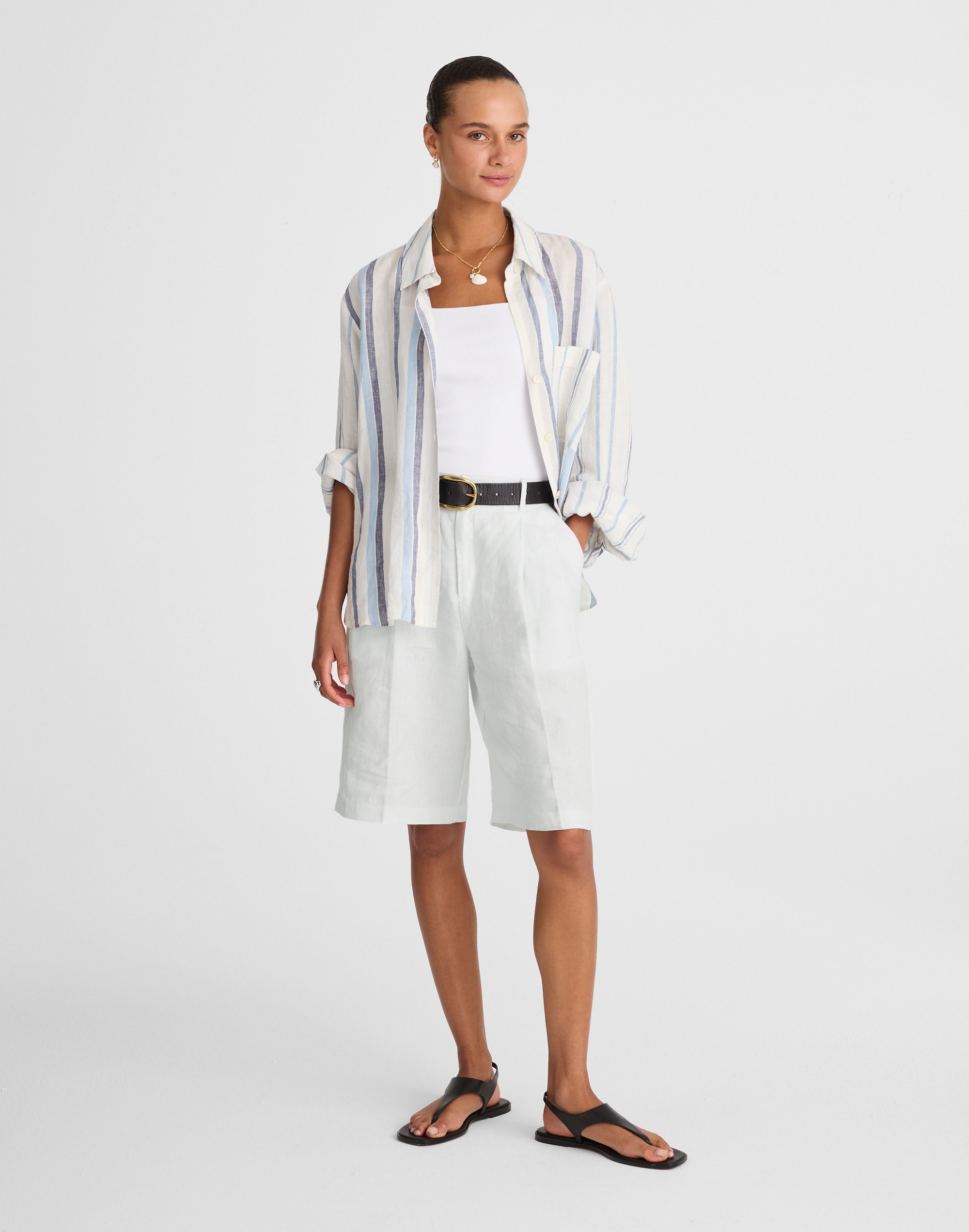 Relaxed Pleated Trouser Shorts in 100% Linen