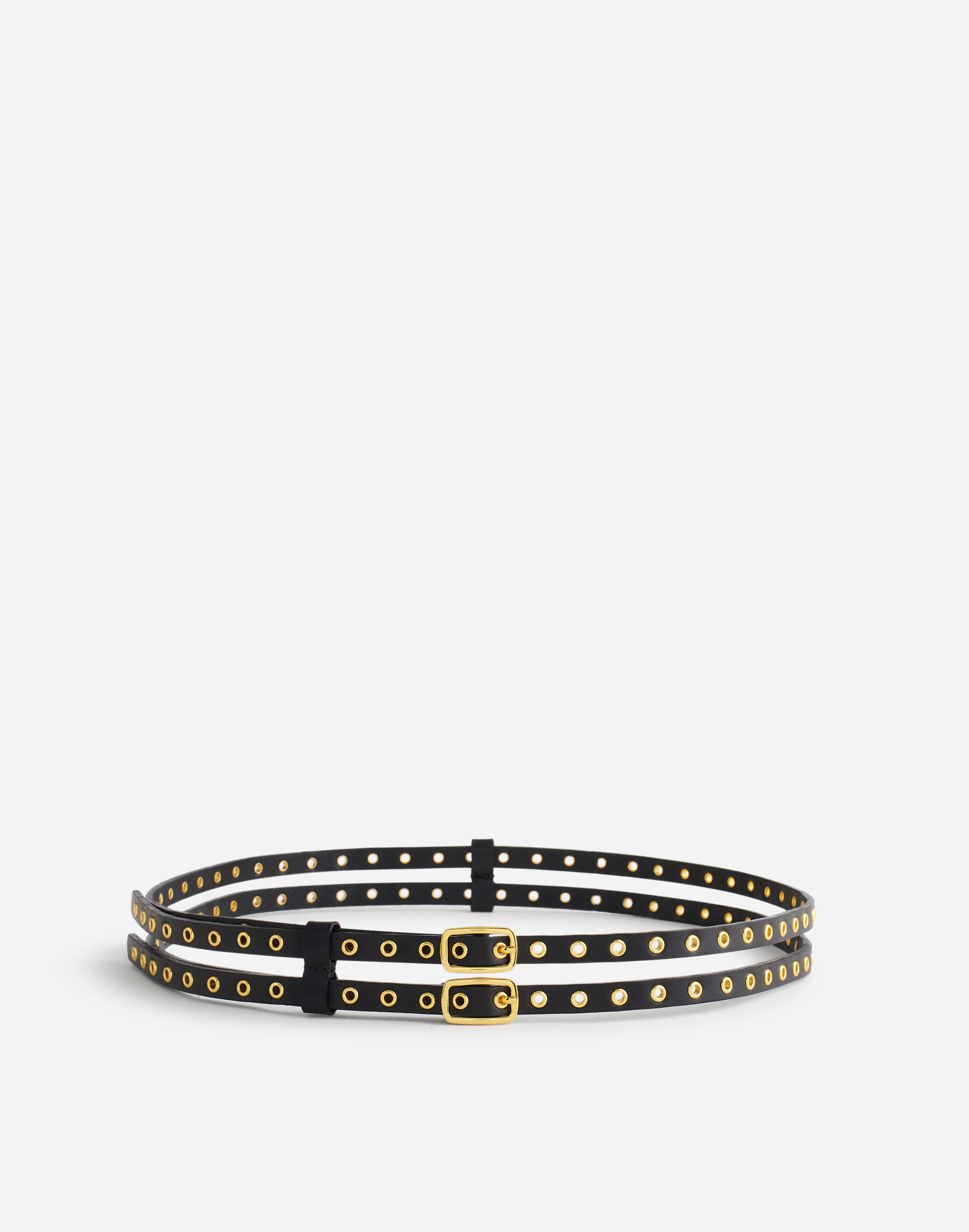 Grommet-Embellished Double Buckle Belt