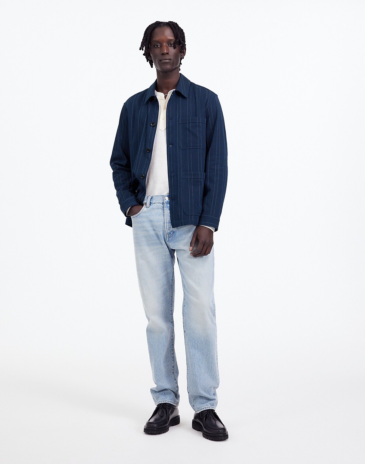 Chore Jacket in Indigo-Dyed Stripe