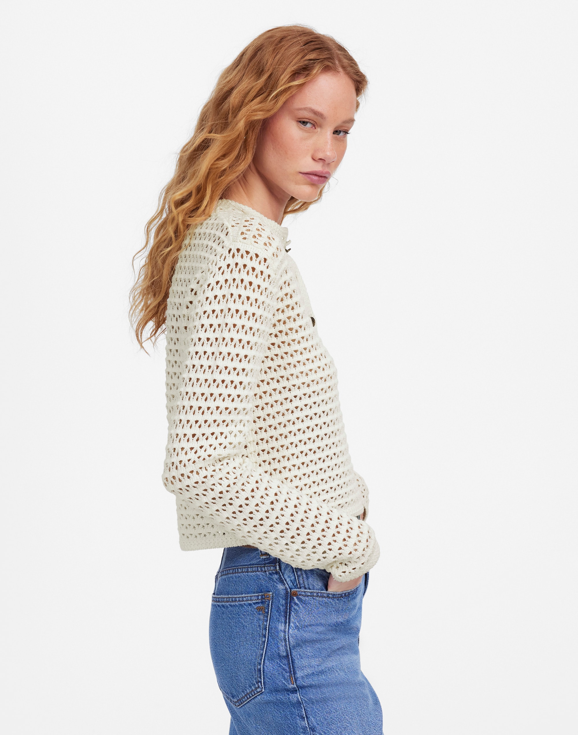 Open-Stitch Crewneck Sweater